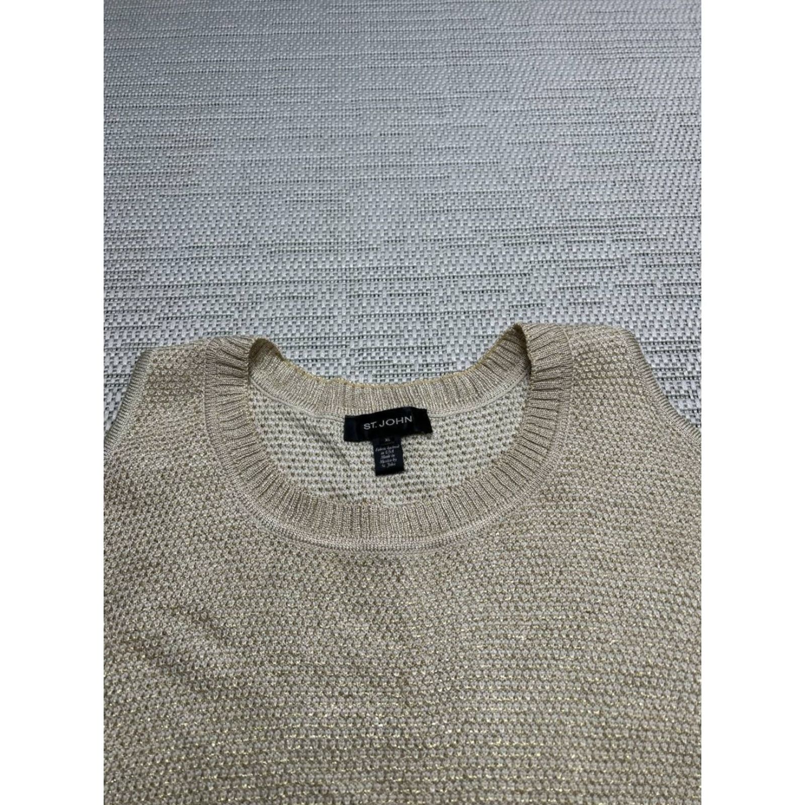 St. John St.John Shirt Womens XL Beige Knit Pullover Crew Neck Short Sleeve Vintage No Size XL / US 12-14 / IT 48-50 - 2 Thumbnail