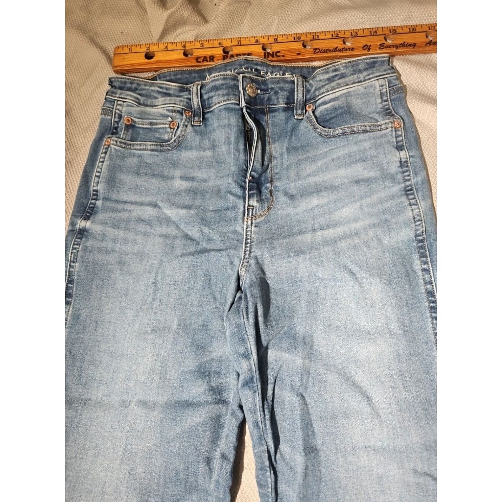 American Eagle Outfitters American Eagle Jeans Womens 12 Blue Festival Flare Slit Studded Denim Pants Mens? Size 34" / US 12 / IT 48 - 2 Thumbnail