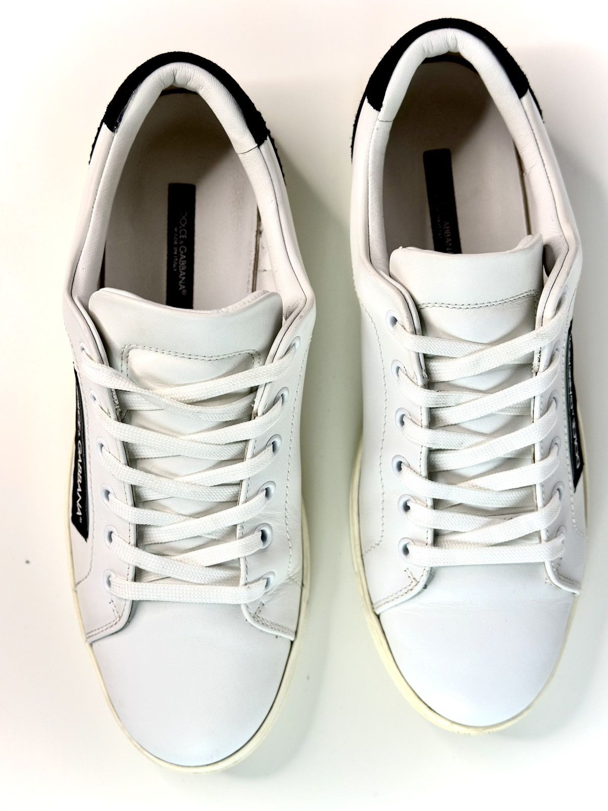 Dolce & Gabbana Dolce & Gabbana White Black Leather Lace Up Sneakers 40s Size US 9 / IT 39 - 14 Thumbnail