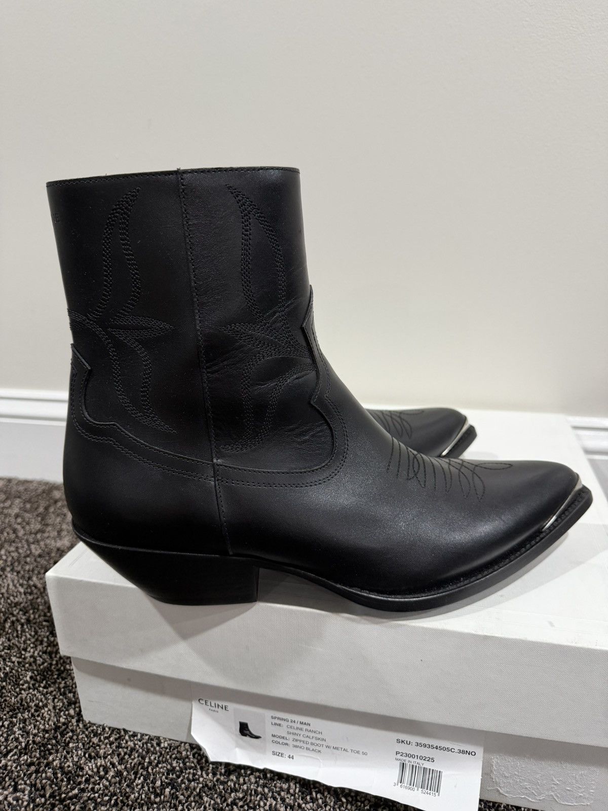Celine Celine x Hedi SS24 Leon Zipped Calfskin Metal Toe Boot Size US 11 / EU 44 - 7 Thumbnail