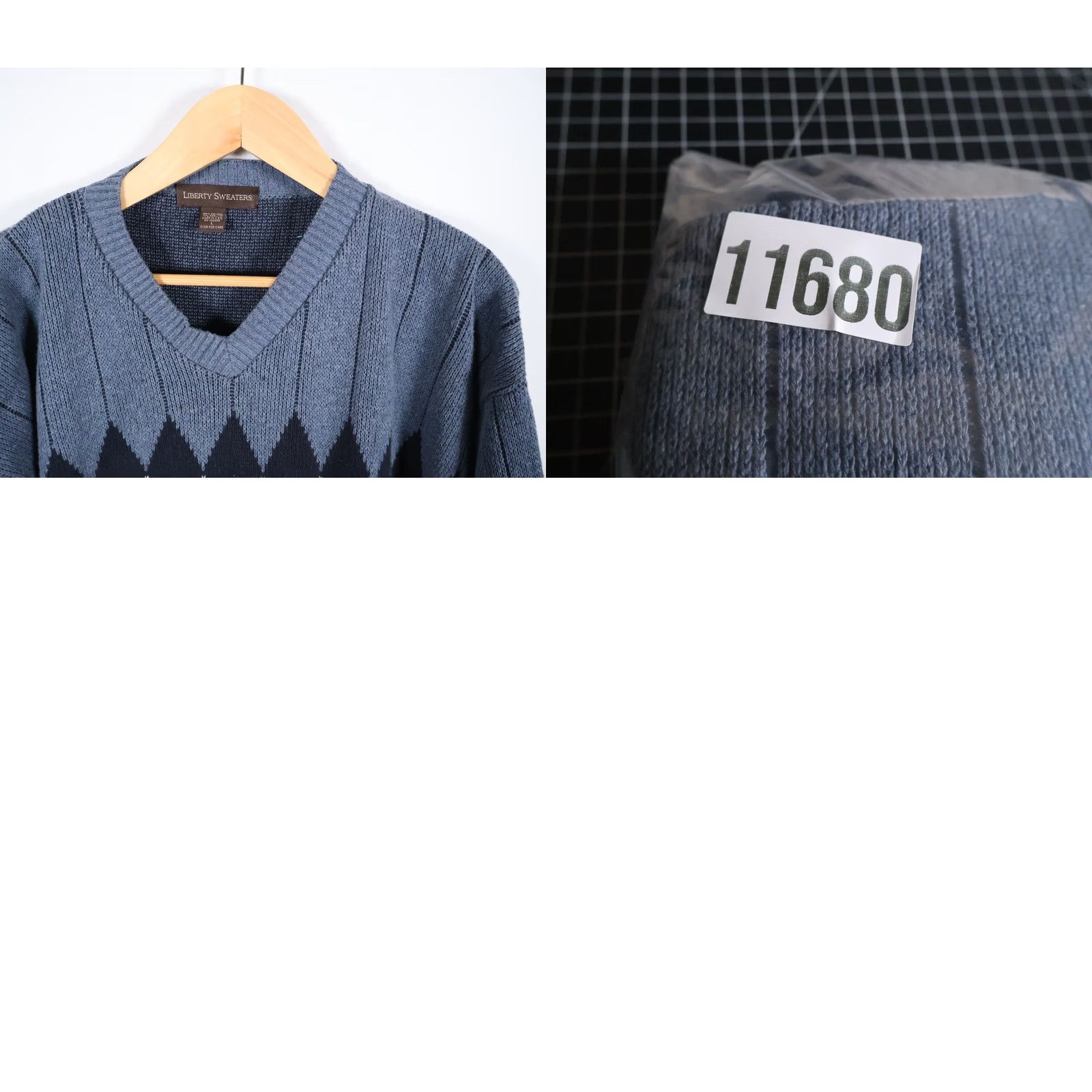 Vintage VINTAGE Liberty Sweater Mens Large Blue Argyle Diamond Heavyweight V-Neck Cotton Knit Size US L / EU 52-54 / 3 - 9 Thumbnail