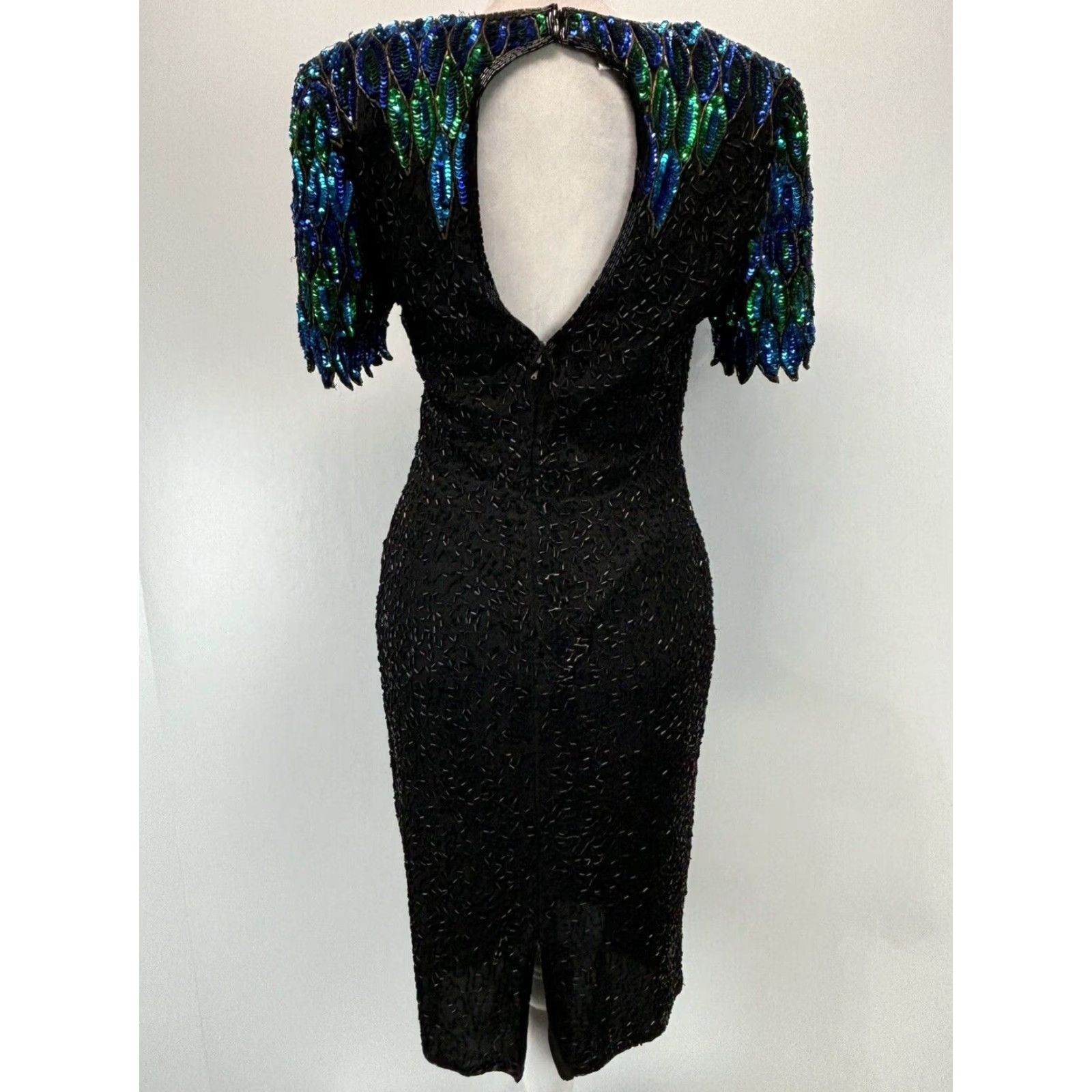 Vintage VINTAGE Stenay Silk Dress Beaded Eveningwear 1980s Black Size 10 Short Back Cutout Lined Mens/Womens? Size 32" / US 10 / IT 46 - 3 Thumbnail