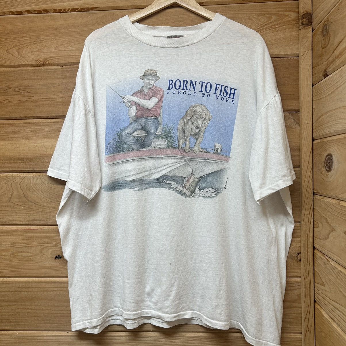 Vintage Vintage 90s Born To Fish Forced To Work Nature Boxy T Shirt Size US XL / EU 56 / 4 - 2 Thumbnail