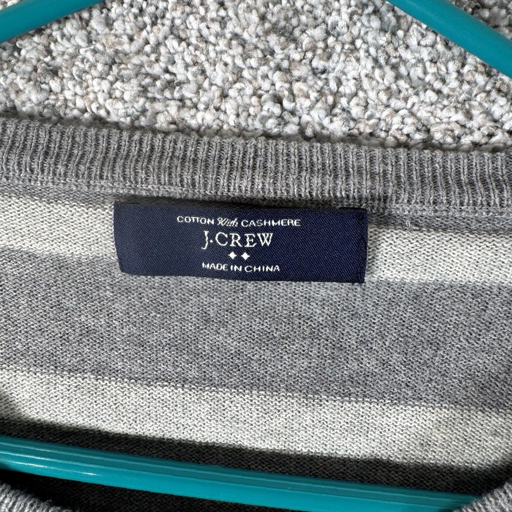 J.Crew J.CREW Sweater XL Men Striped Cotton with Cashmere Crew Neck Pullover Preppy Classic Capsule Wardrobe, Gray, Winter/Fall Size US XL / EU 56 / 4 - 5 Thumbnail