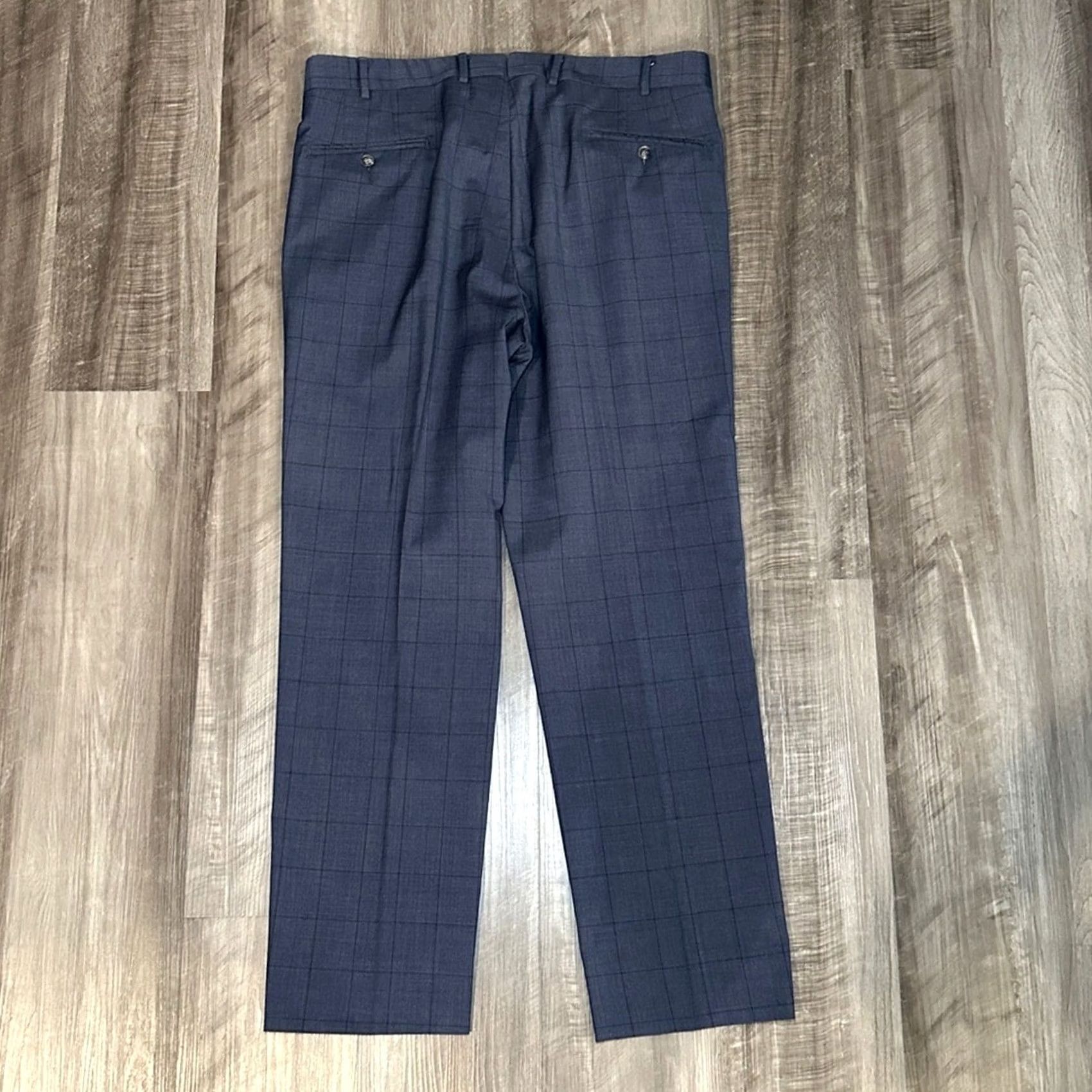 Vintage Hertling Windowpane Navy Dress Pants - 36 Regular Wool 100% Inseam 30 Men Size US 36 / EU 52 - 3 Thumbnail