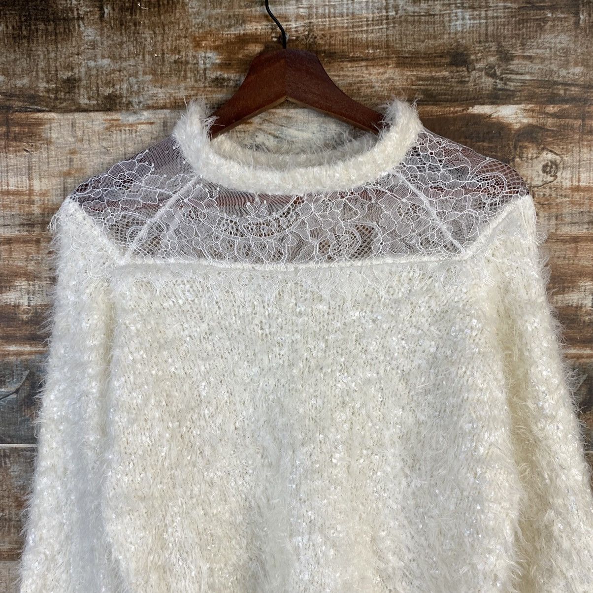 Homespun Knitwear DL Nice Claup White Mohair fur crochet Knitwear #C1102 Size S / US 4 / IT 40 - 5 Thumbnail
