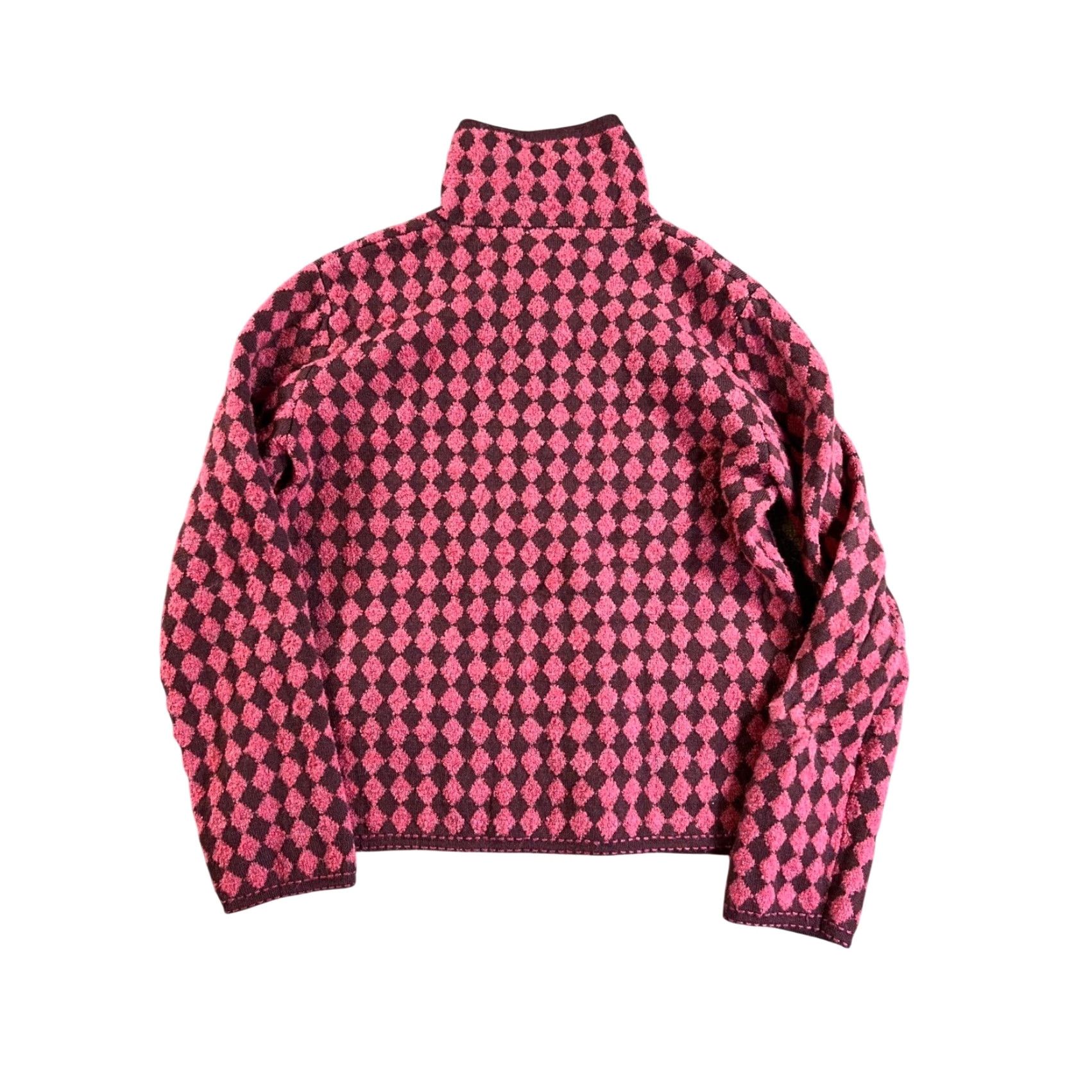 Pendleton VINTAGE Pendleton Cardigan Women Small Pink Burgundy Harlequin Diamond Full Zip Wool Size S / US 4 / IT 40 - 2 Thumbnail