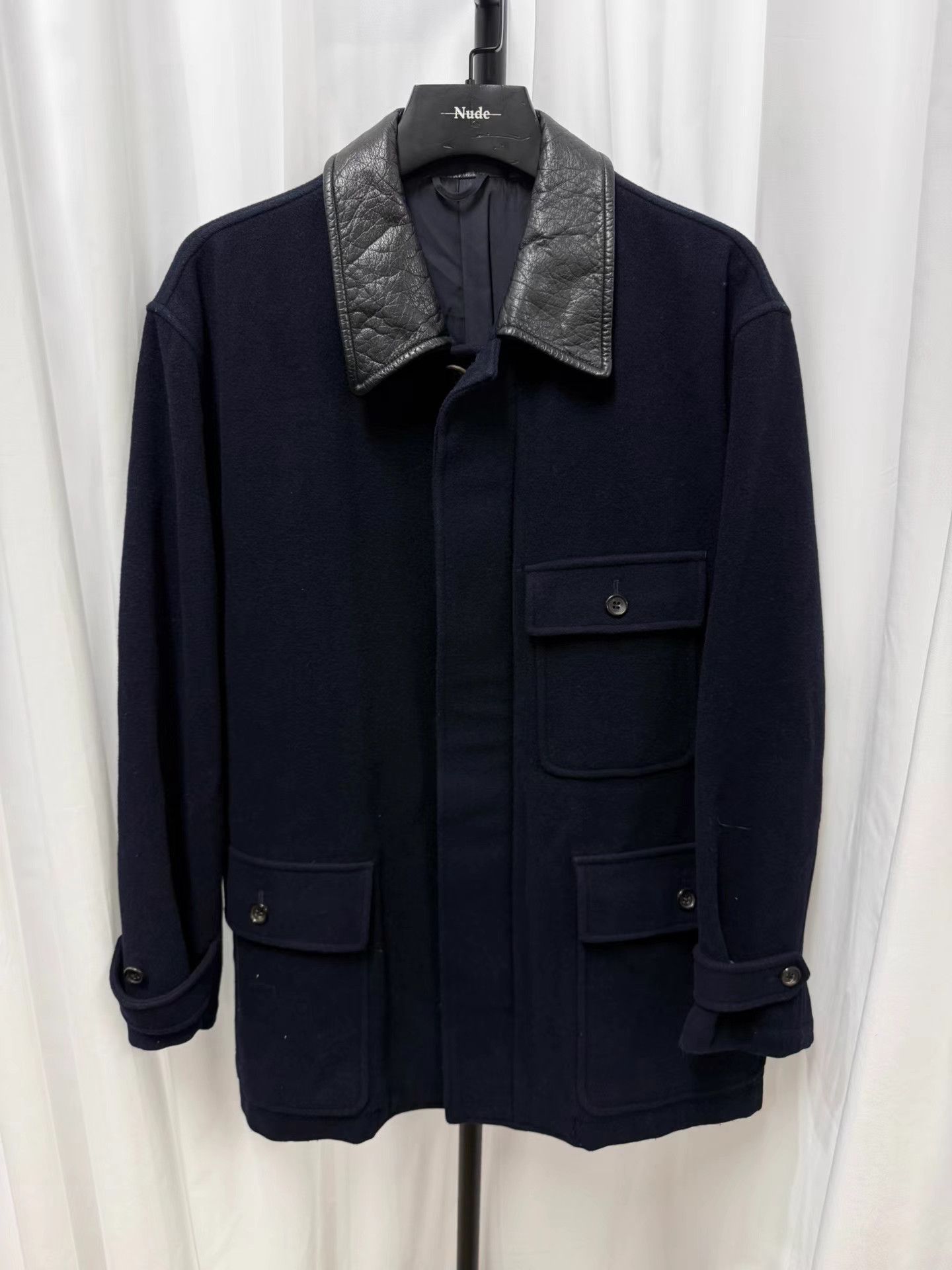 Comme des Garcons Homme CDG Homme 1991AW Leather Collar Wool Coat K20 Size US M / EU 48-50 / 2 - 1 Thumbnail