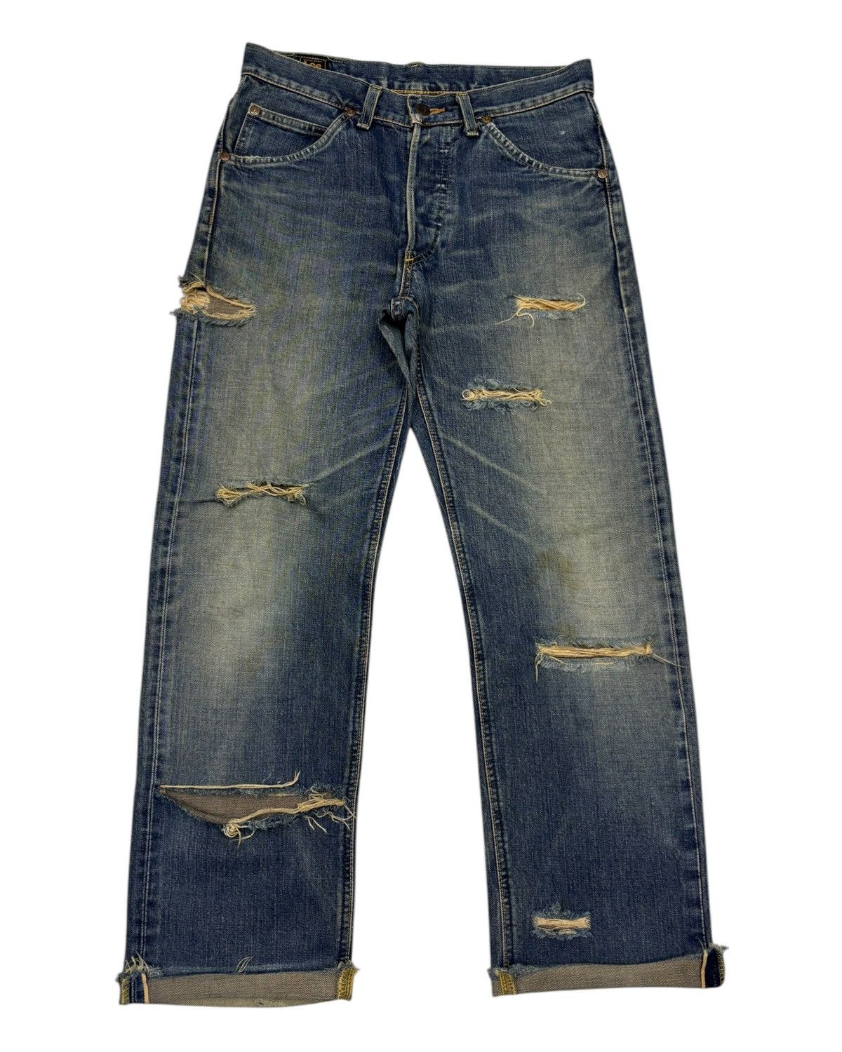 Lee Vintage Lee THRASHED Distressed Selvedge Denim Jeans Size US 30 / EU 46 - 1 Thumbnail
