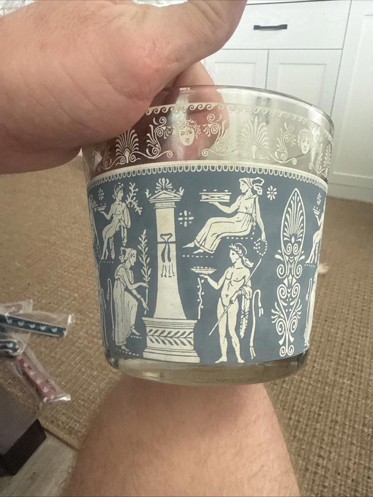 Designer Vintage Jeanette Ice Bucket Glass Greek Roman Blue White Size ONE SIZE - 4 Thumbnail