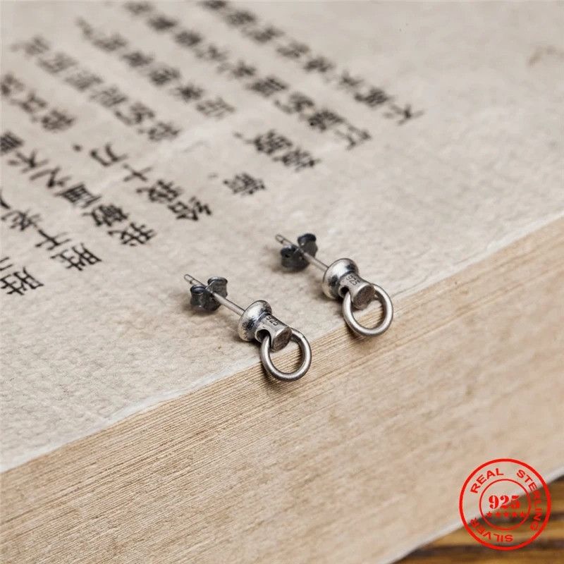 Jewelry Knocker Pull Ring Stud Earrings 925 Sterling Ear Studs Charm Size ONE SIZE - 2 Thumbnail