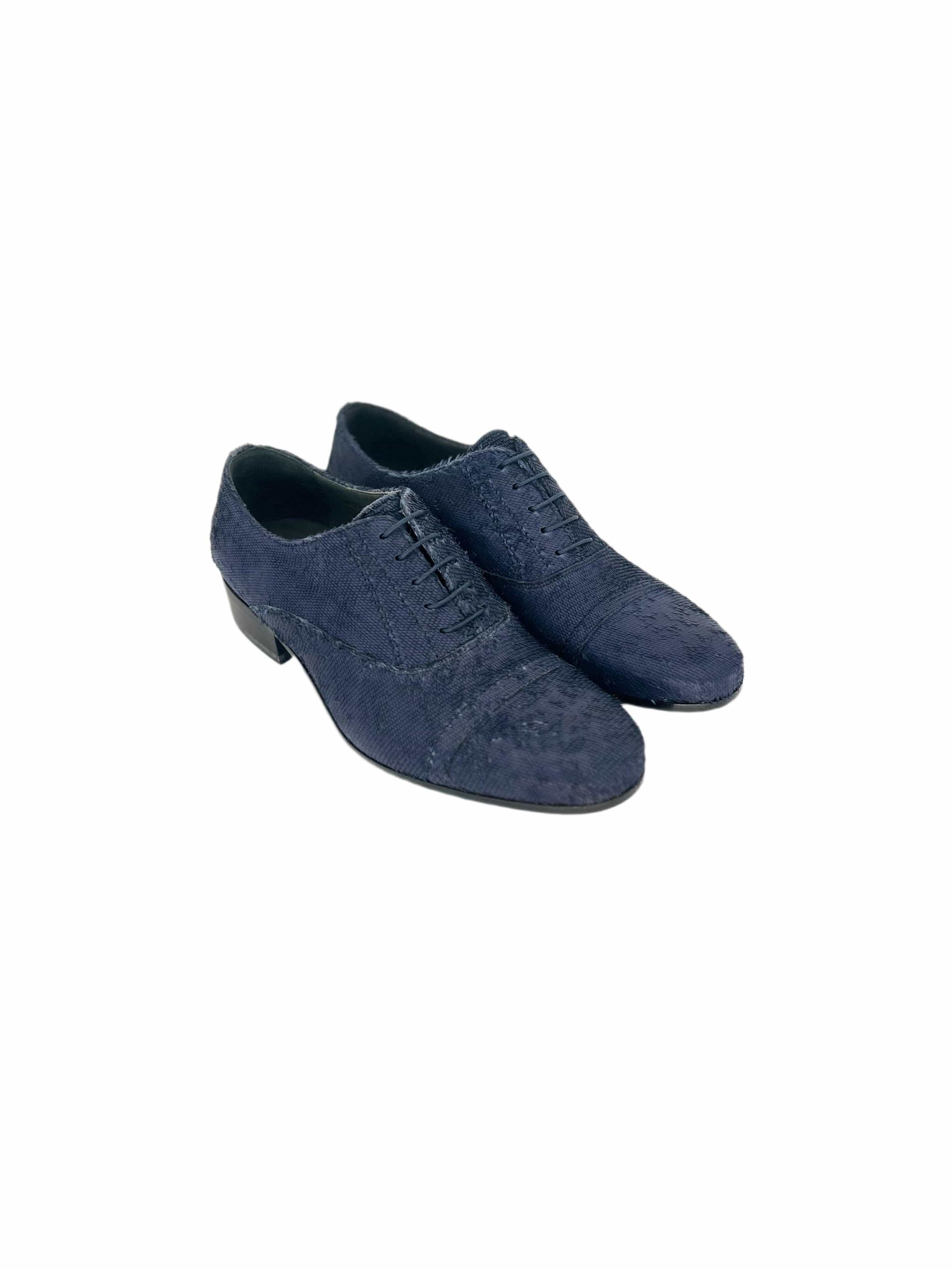 Lanvin Lanvin Blue Distressed leather Oxford Shoe Size US 6 / EU 39 - 1 Thumbnail