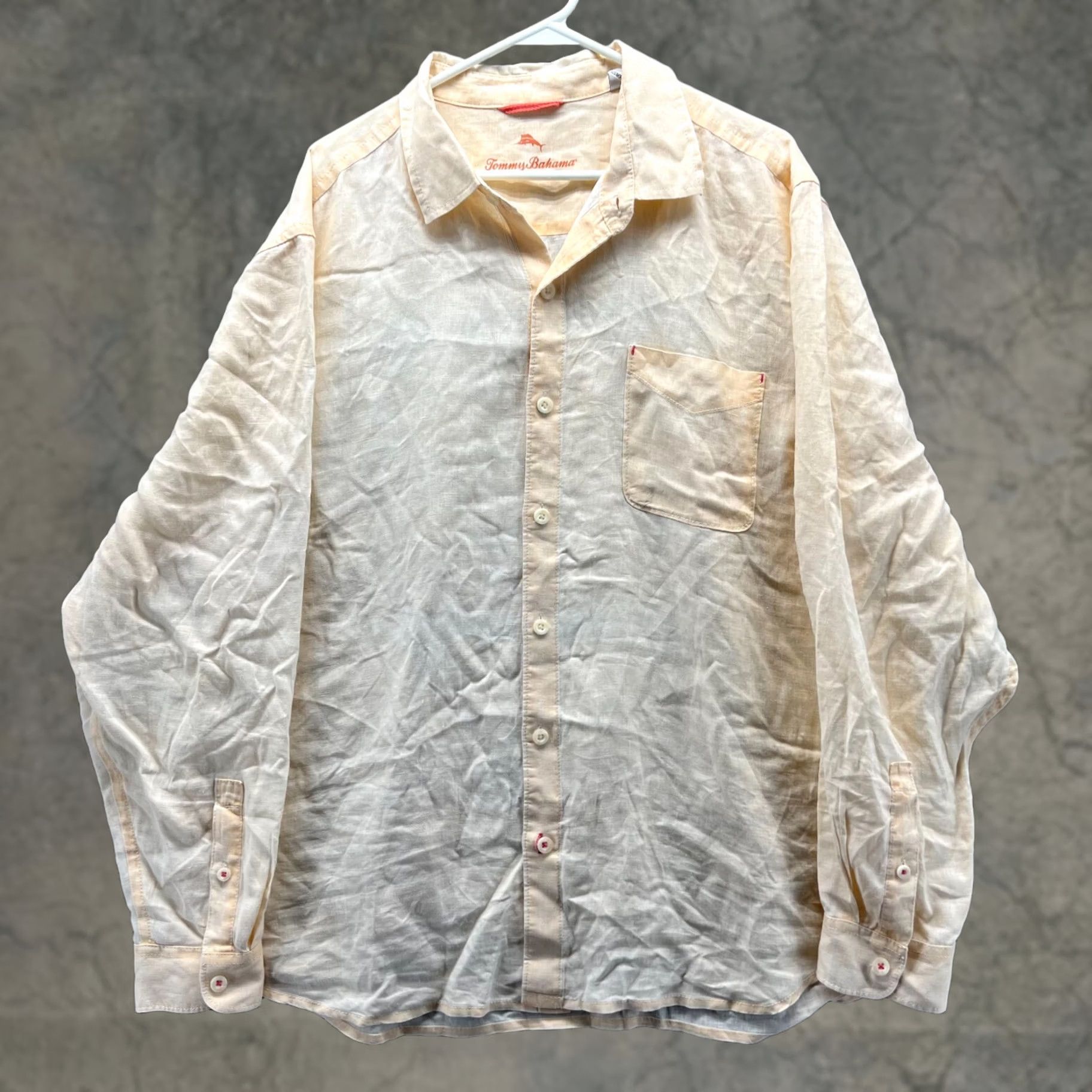 Tommy Bahama VINTAGE Tommy Bahama Shirt Men XL Orange Casual Button-Down Linen Solid Long Sleeve Size US XL / EU 56 / 4 - 1 Thumbnail