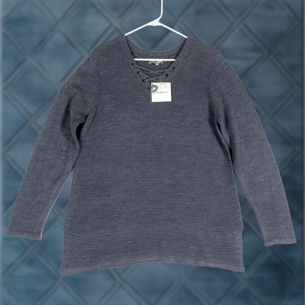 Croft & Barrow Croft & Barrow Womens Knit V-Neck Sweater L Long Sleeve NWT Gray Size L / US 10 / IT 46 - 1 Thumbnail