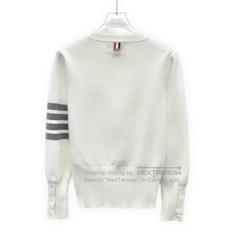 Thom Browne Thom Browne White Classic Four Bar Cotton Round Neck Long Size US XXS / EU 40 - 2 Thumbnail