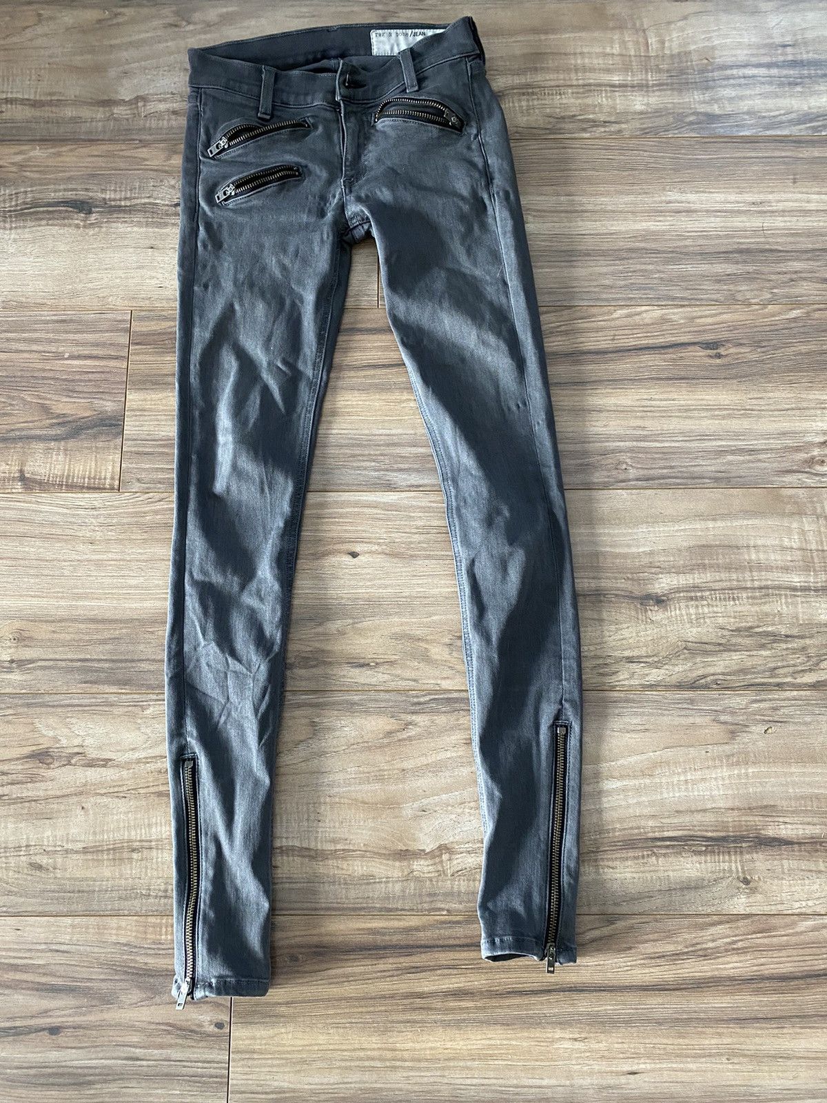 image of Rag Bone x Vintage Rag & Bone Punk Rock Zipper Jeans Size 23 in Grey, Women's