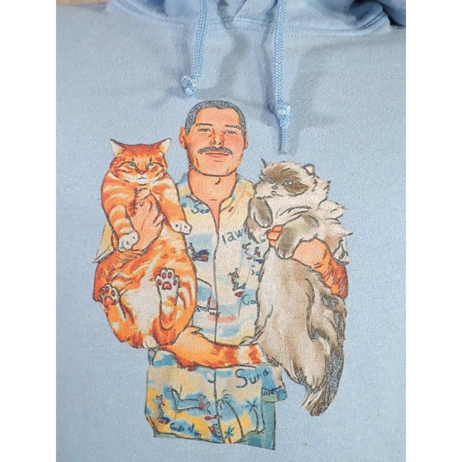 Jerzees VINTAGE Jerzees Hoodie Mens Adult M Blue Freddie Mercury Cats Print Hoodie Size US M / EU 48-50 / 2 - 2 Thumbnail