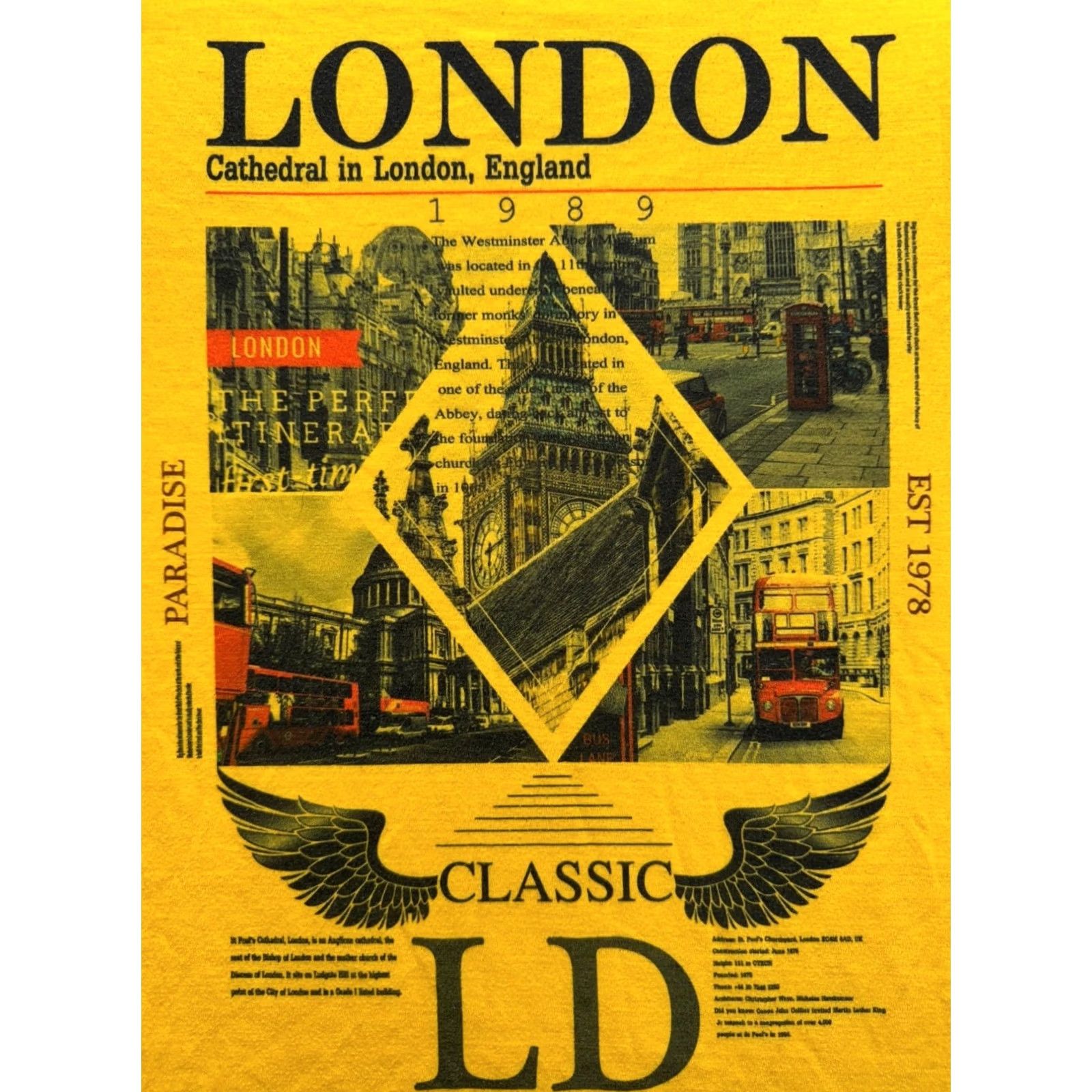 Vintage London Classic Graphic T Shirt Vintage Cathedral Design 1989 Streetwear Mens L Yellow Size US L / EU 52-54 / 3 - 3 Thumbnail