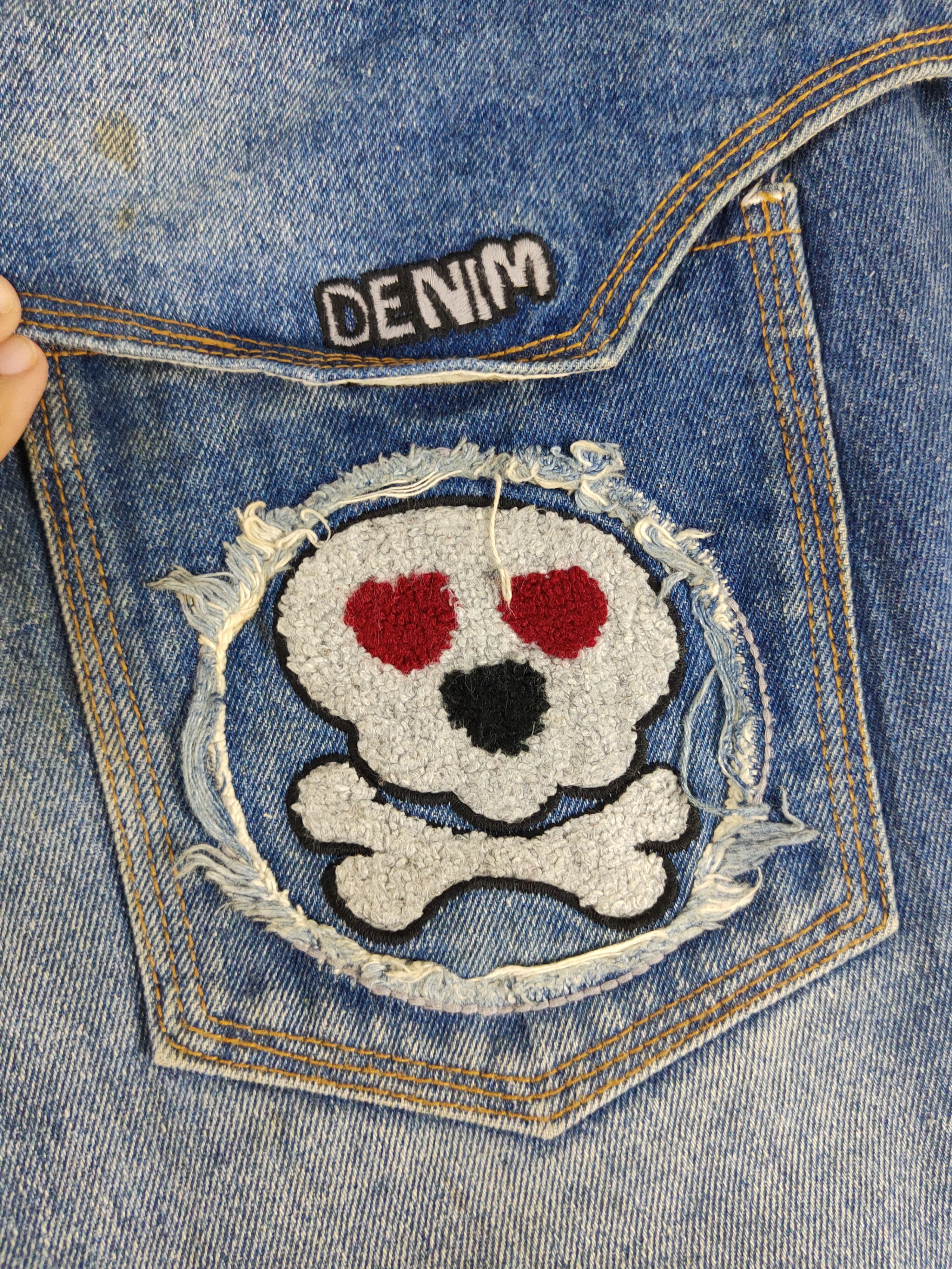 Japanese Brand Japan skull Blue Distressed Ripped denim Jeans #W1306 Size 33" - 13 Thumbnail