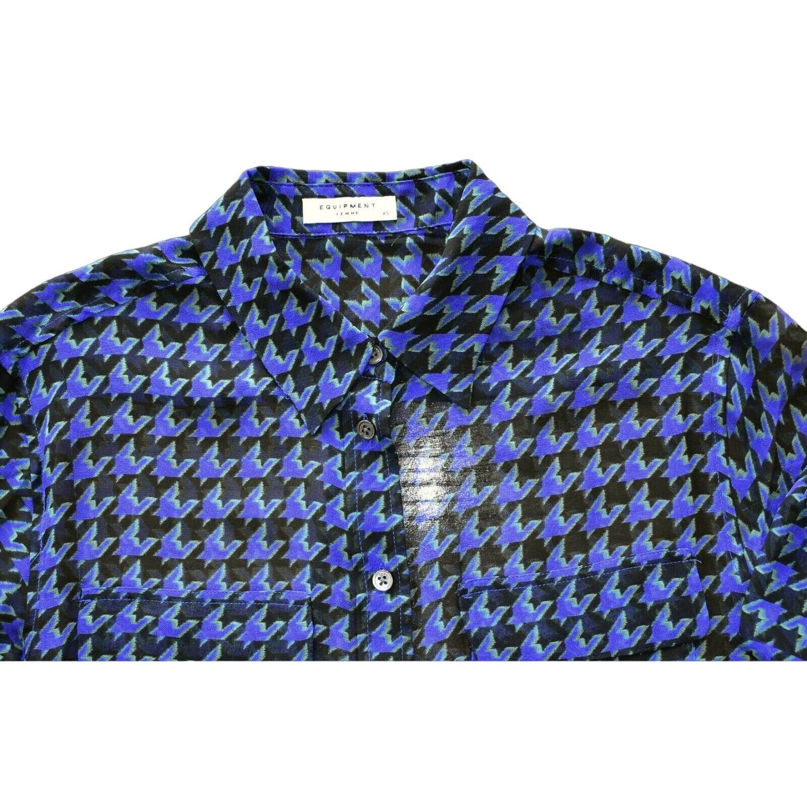 Equipment A8 EQUIPMENT Blue/Blk Abstract Silk Long Sleeve Shirt Sz XS Size XS / US 0-2 / IT 36-38 - 4 Thumbnail
