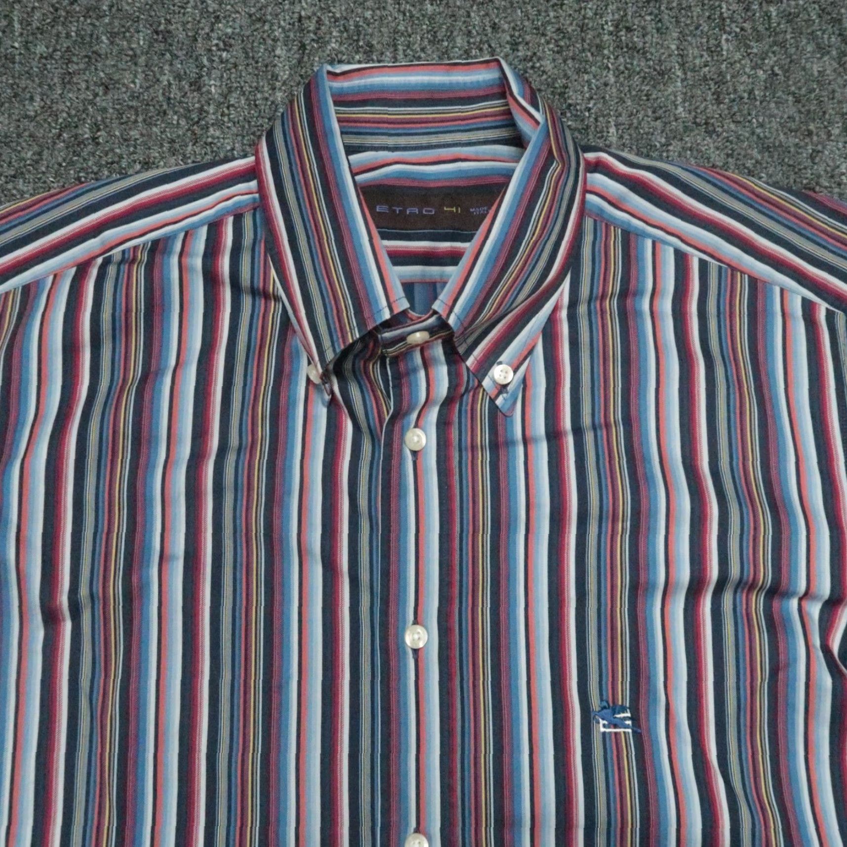Etro ETRO Slim Striped Button-Up Shirt Mens Large 41 Blue Red Long Sleeve Italy Size US L / EU 52-54 / 3 - 2 Thumbnail