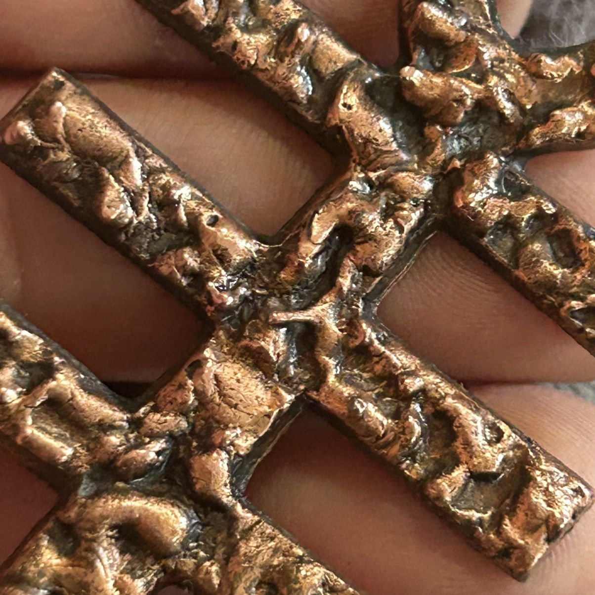 Vintage Vintage solid copper papal cross pendant on chain necklace Size ONE SIZE - 8 Thumbnail