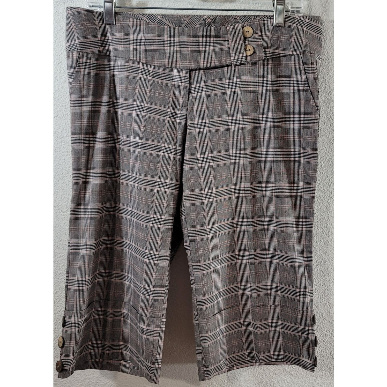 Other Crystal Candy Brown Pink Plaid Wide Cuff Bermuda Shorts L Size 34" / US 12 / IT 48 - 1 Thumbnail