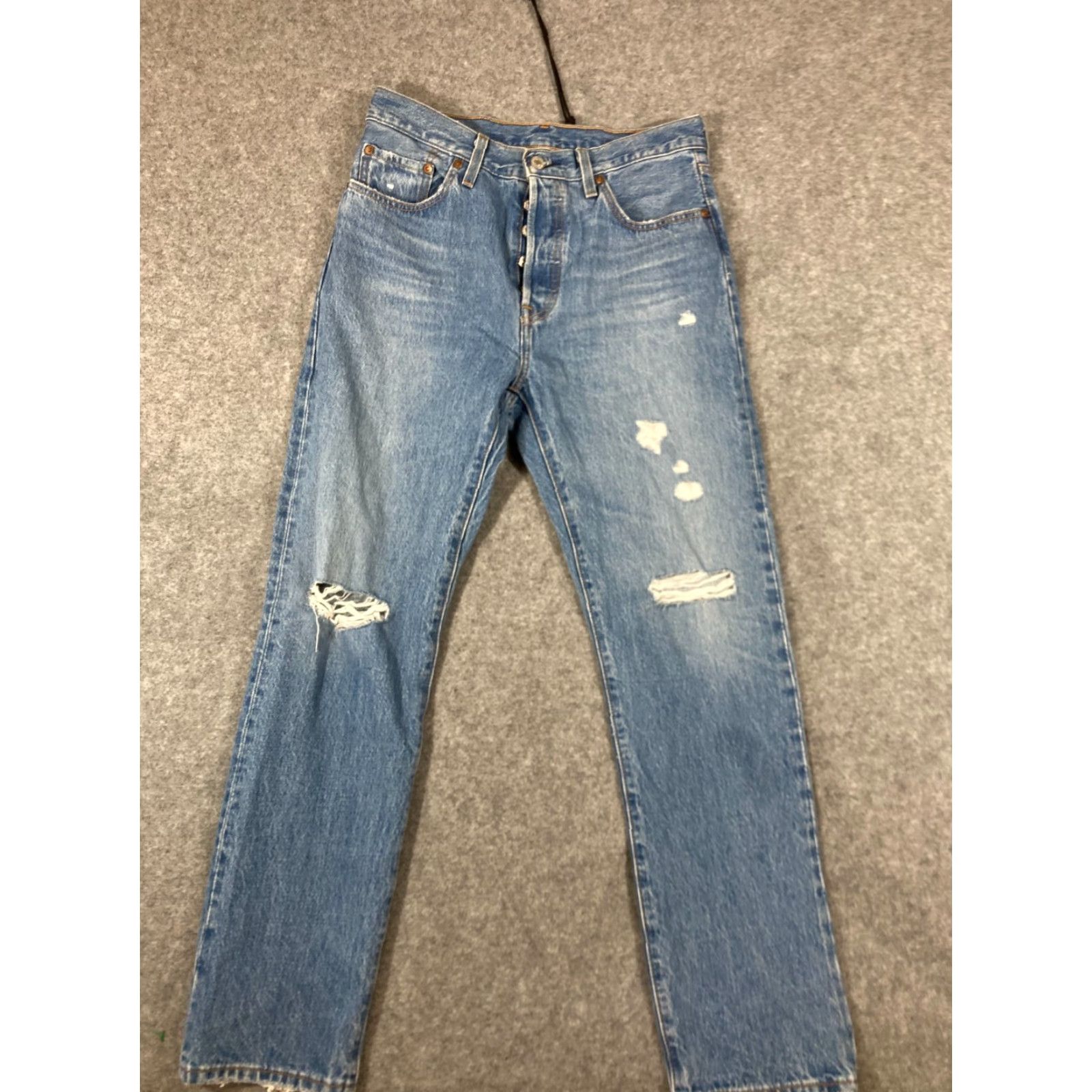 Levi's Levi’s Premium 501 Jeans Mens 28X30 Blue Denim Button Fly Straight Pockets Distressed Denim Jeans Regular Fit 501 Series USA City Classic Mens Size US 28 / EU 44 - 3 Thumbnail