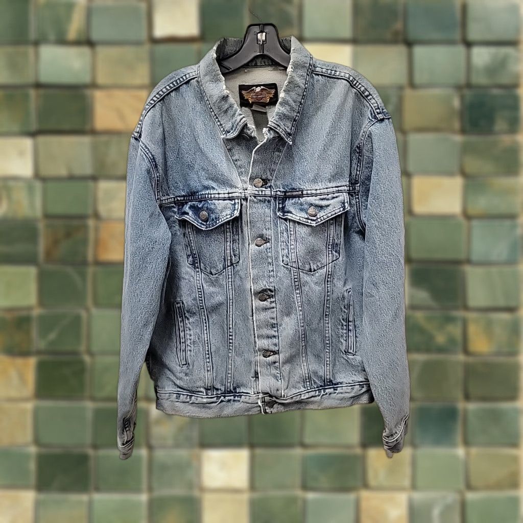 Harley Davidson VINTAGE Harley-Davidson Mens Jacket Denim Blue M L 80s 90s Motorcycle Shirt Style Collared Pockets Size US L / EU 52-54 / 3 - 1 Thumbnail