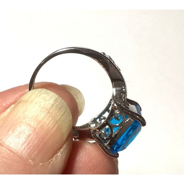 Other Large Beautiful Square Blue Glass Stone .925 Silver Ring Siz Size ONE SIZE - 5 Thumbnail