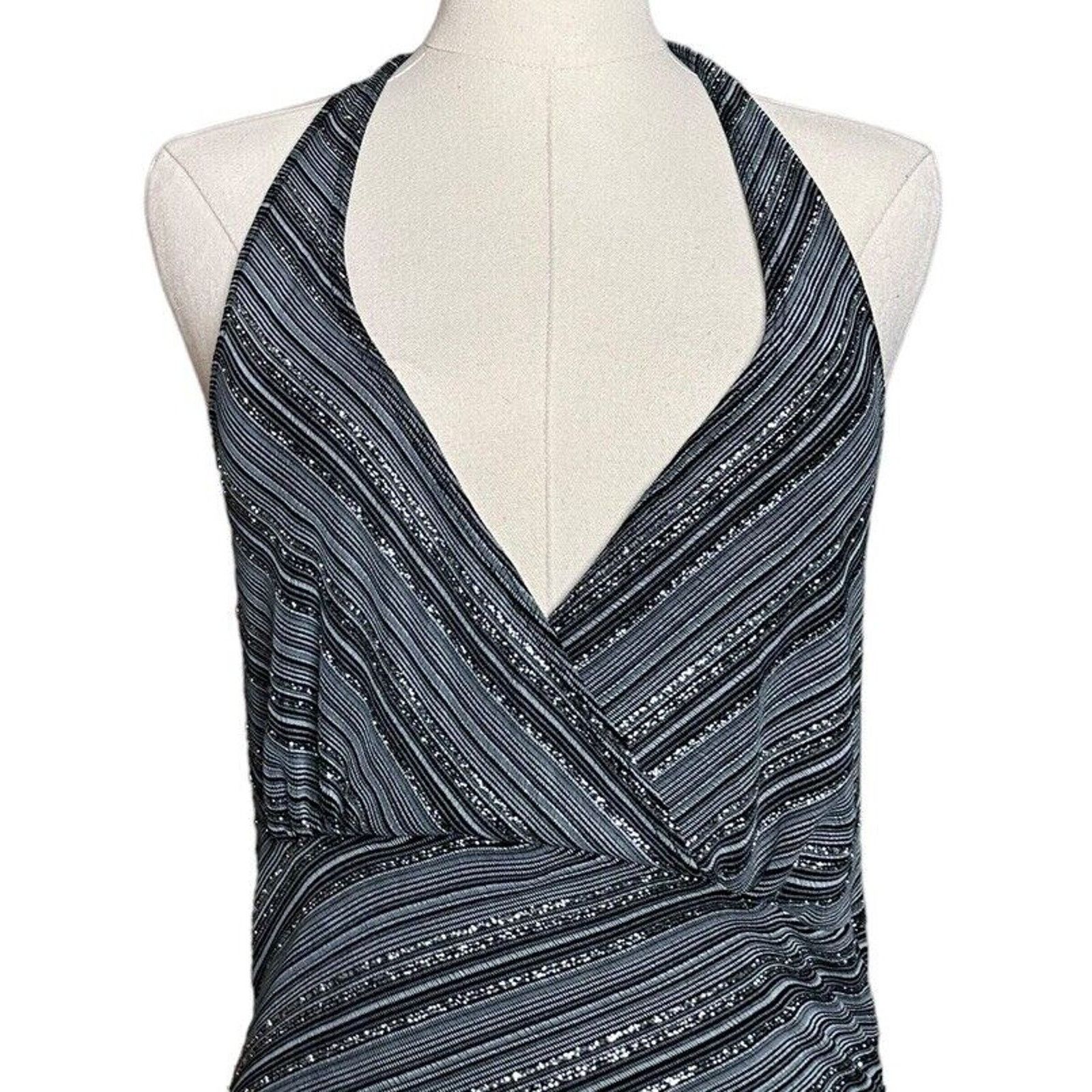 Other Y2K Charlotte Russe Black Silver Asymmetrical Halter Dress L Size L / US 10 / IT 46 - 2 Thumbnail