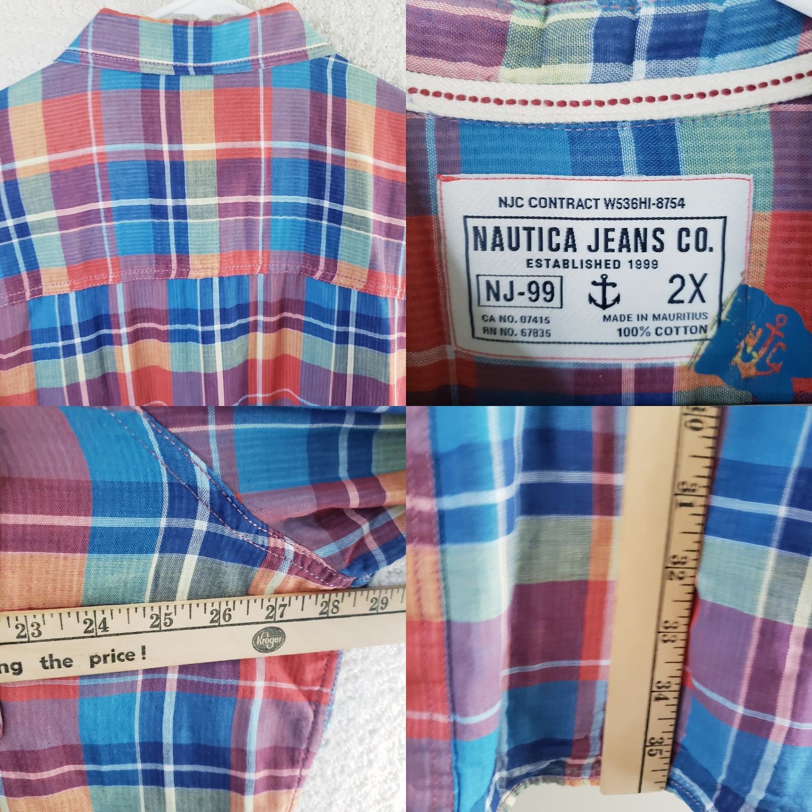 Nautica Nautica Jeans Co. Shirt Mens 2XL Multicolor Plaid Short Sleeve Button-Down 100% Cotton Size US XXL / EU 58 / 5 - 9 Thumbnail