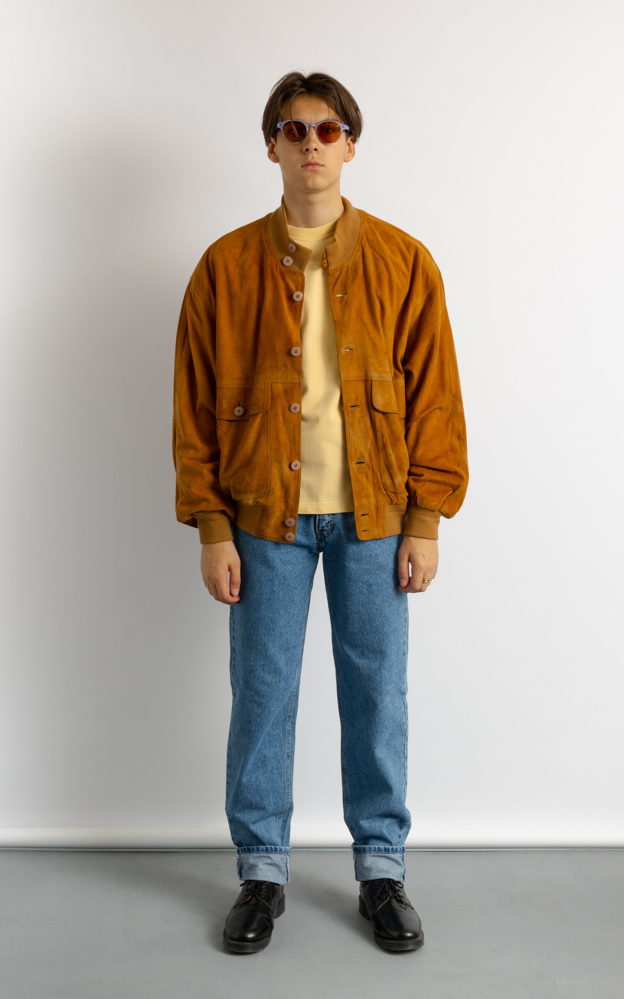 Vintage 80s Suede Bomber Jacket Brown Leather Fall 8714 Size US XL / EU 56 / 4 - 2 Thumbnail