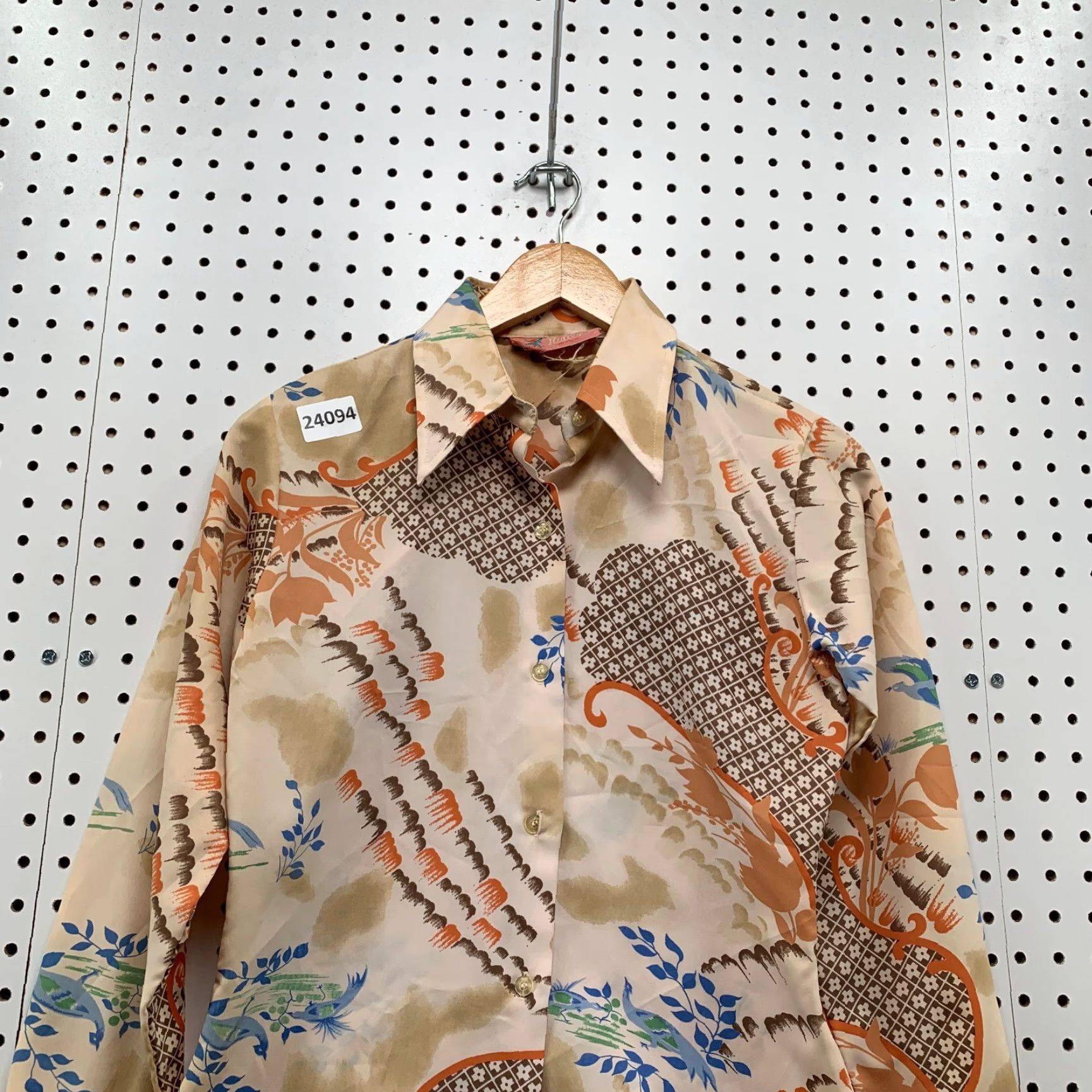 Vintage VINTAGE Nulook Women's Button-Up Shirt M Brown Japanese Koi Fish 70s Floral Pattern Size M / US 6-8 / IT 42-44 - 2 Thumbnail