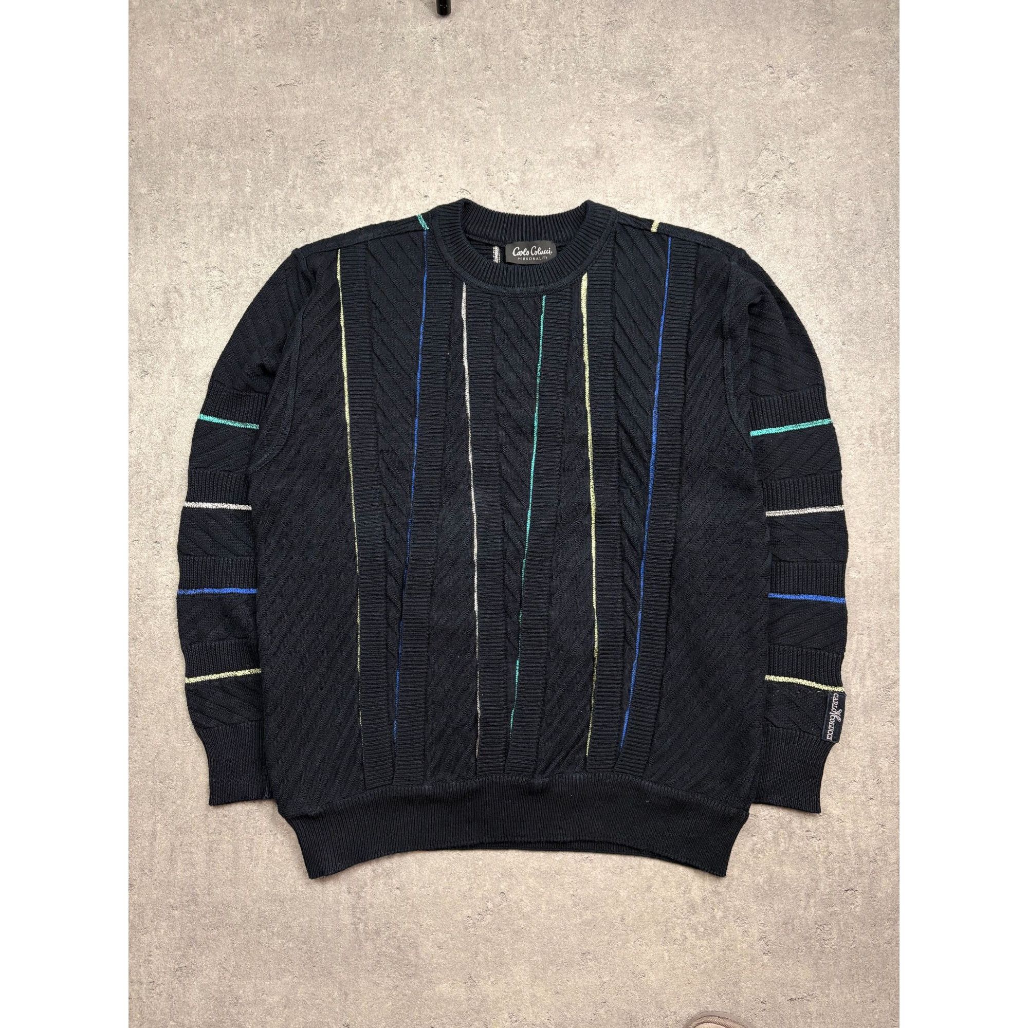 Carlo Colucci Carlo Colucci Personality Mens Black Sweater With Multicolor Size US M / EU 48-50 / 2 - 1 Thumbnail