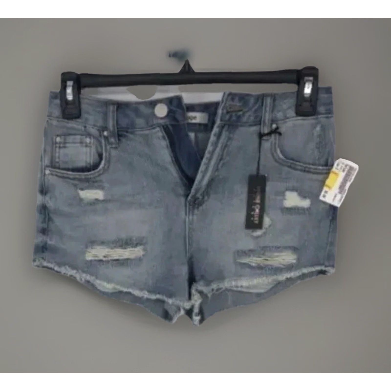 Denime REFUGE Hi-Rise Cheeky Distressed Blue Washed Denim Jean Shorts Woman 0 Regular Denim Cut-Off Blue Womens Shorts Size 25" / US 0 / IT 36 - 2 Thumbnail