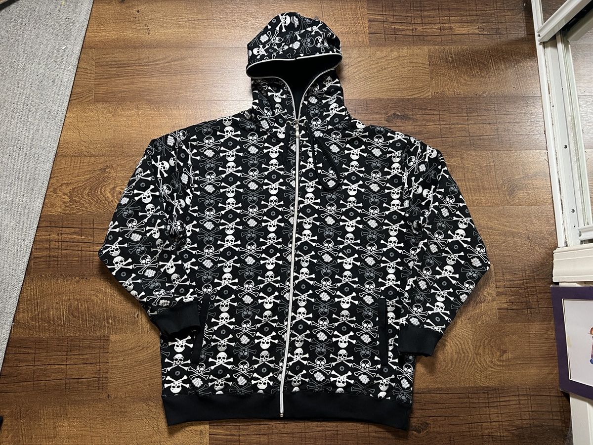 Image of Y2K Southpole Skull Print Full Zip Up Hoodie Black Men's Xl