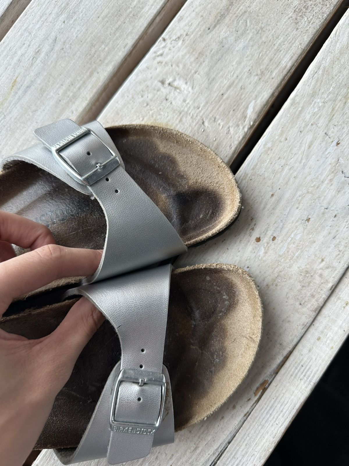 Birkenstock 🚨Vintage Birkenstock 38 silver Luxe Sandals rare slides Size US 7 / IT 37 - 10 Thumbnail