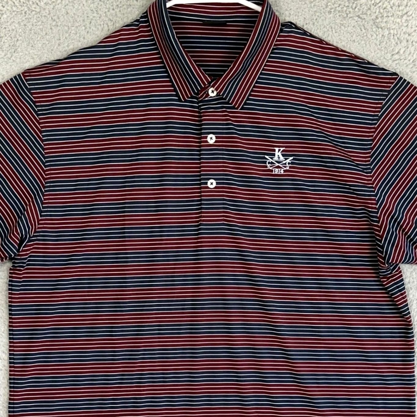 Vintage Dunning Golf Polo Shirt Mens XL Maroon Navy Striped Performance Breathable Stretch Golf Polo Shirt Size US XL / EU 56 / 4 - 2 Thumbnail