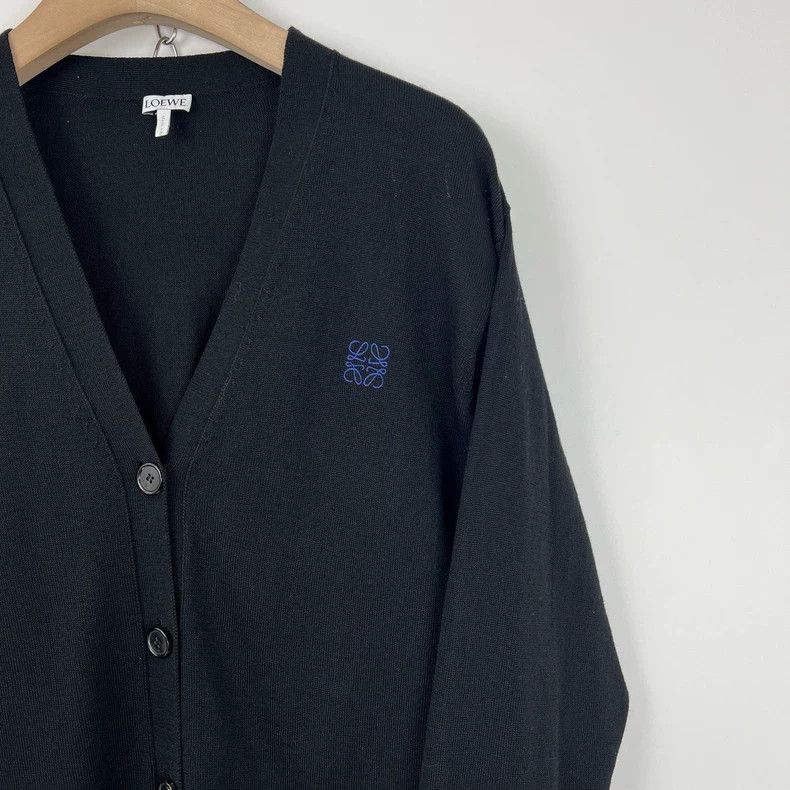 Loewe LOEWE Blue Embroidered Logo Wool Cardigan Size S / US 4 / IT 40 - 4 Thumbnail