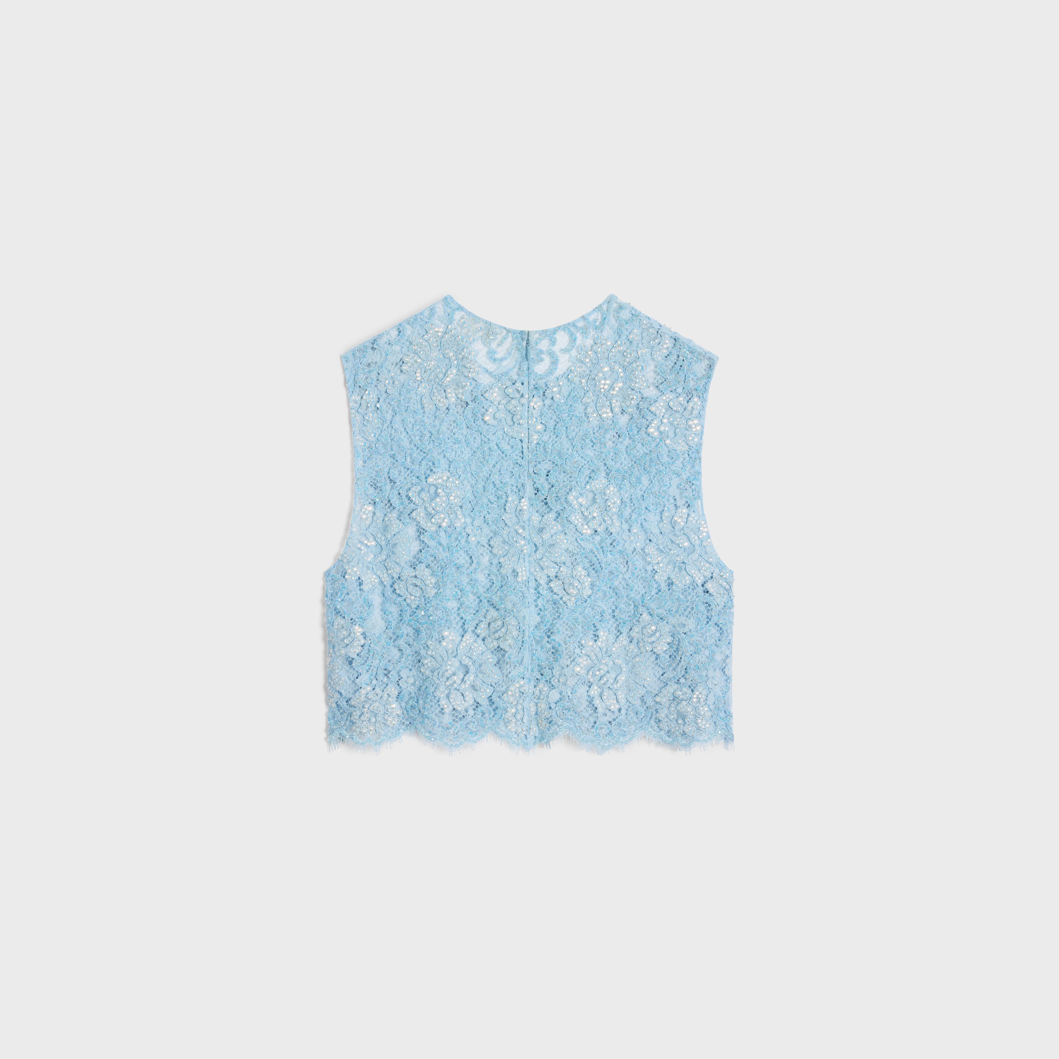 Celine o1w1db10925 2B37A716X Embroidered Crop Top in Light Blue Size M / US 6-8 / IT 42-44 - 2 Thumbnail