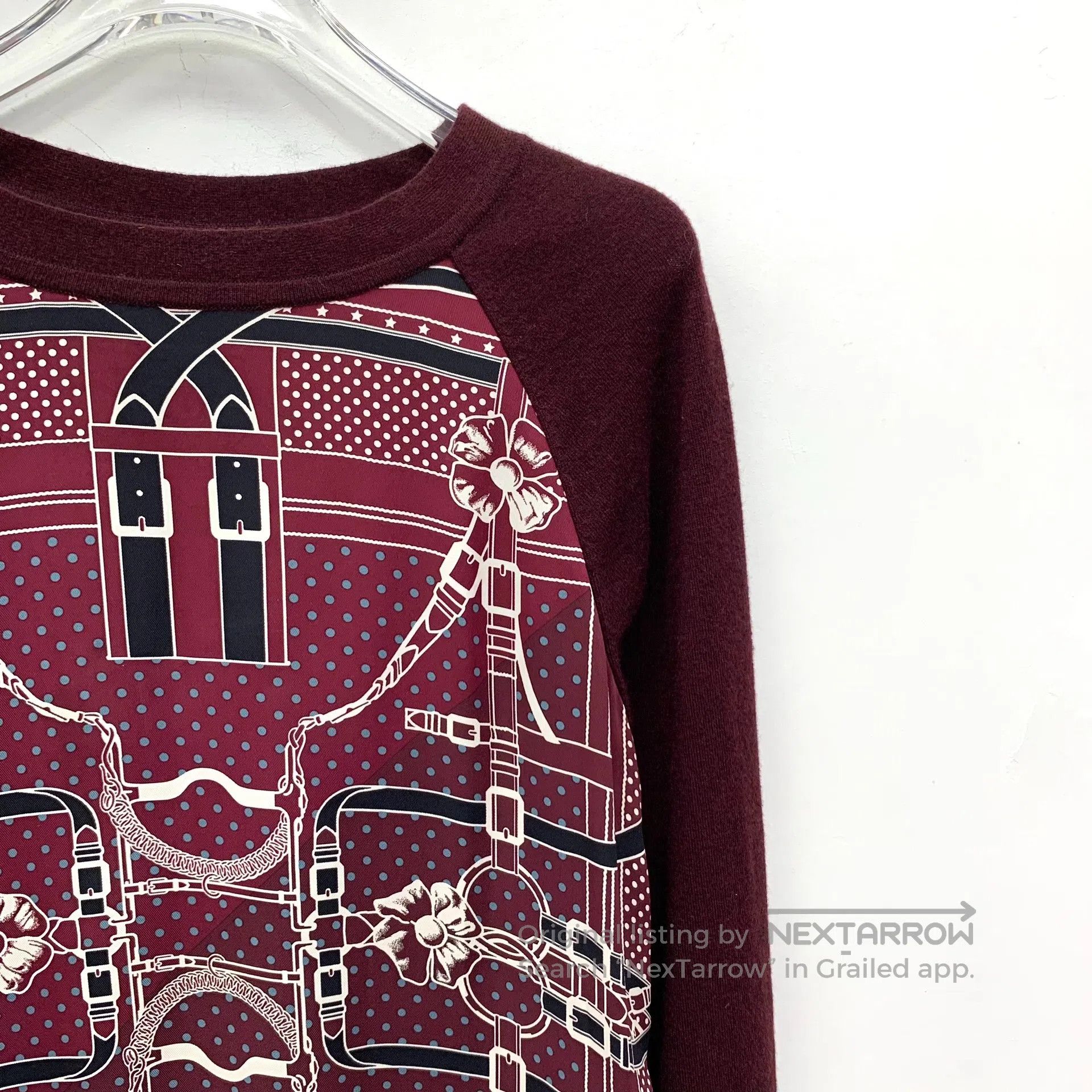 Hermes Hermes Burgundy Lock Chain Silk Pattern Patchwork Wool Rou Size XXS / US 00 / IT 34 - 3 Thumbnail