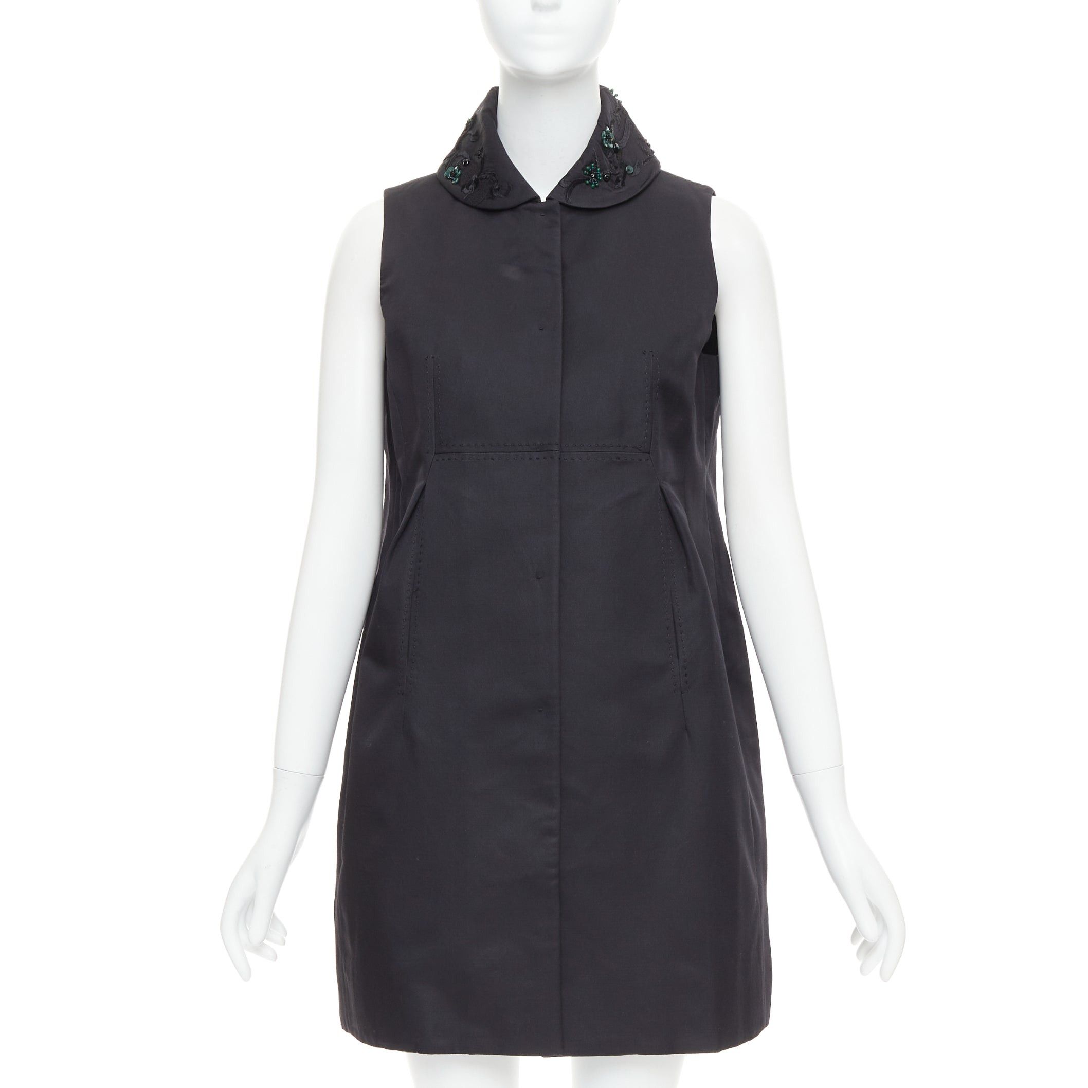 Other SHIATZY CHEN black wool silk green faux jade embellished long vest IT42 M Size M / US 6-8 / IT 42-44 - 1 Thumbnail