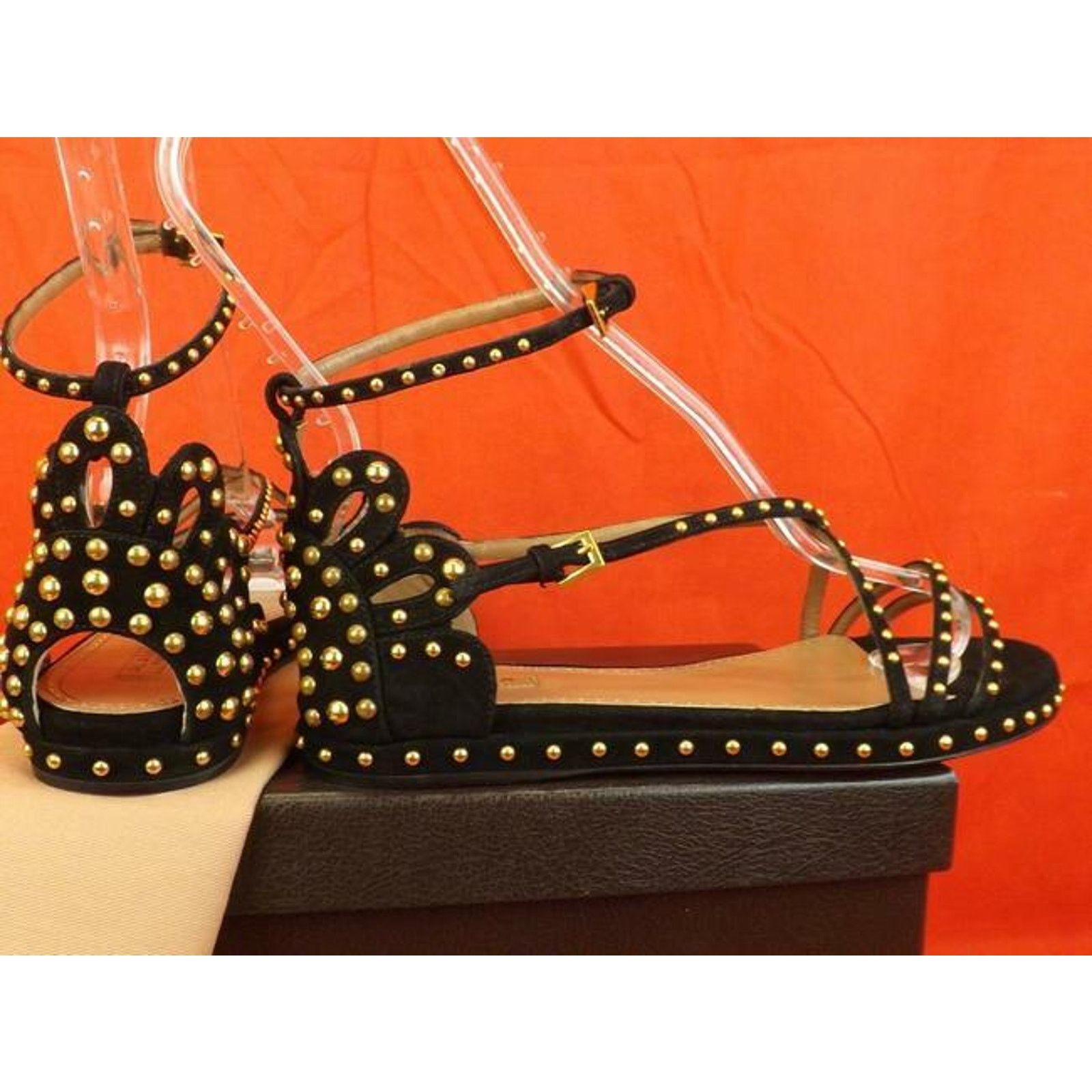 Alaia NEW ALAIA BLACK SUEDE CRISSCROSS GOLD STUDS SANDALS 36.5 Size US 6.5 / IT 36.5 - 5 Thumbnail