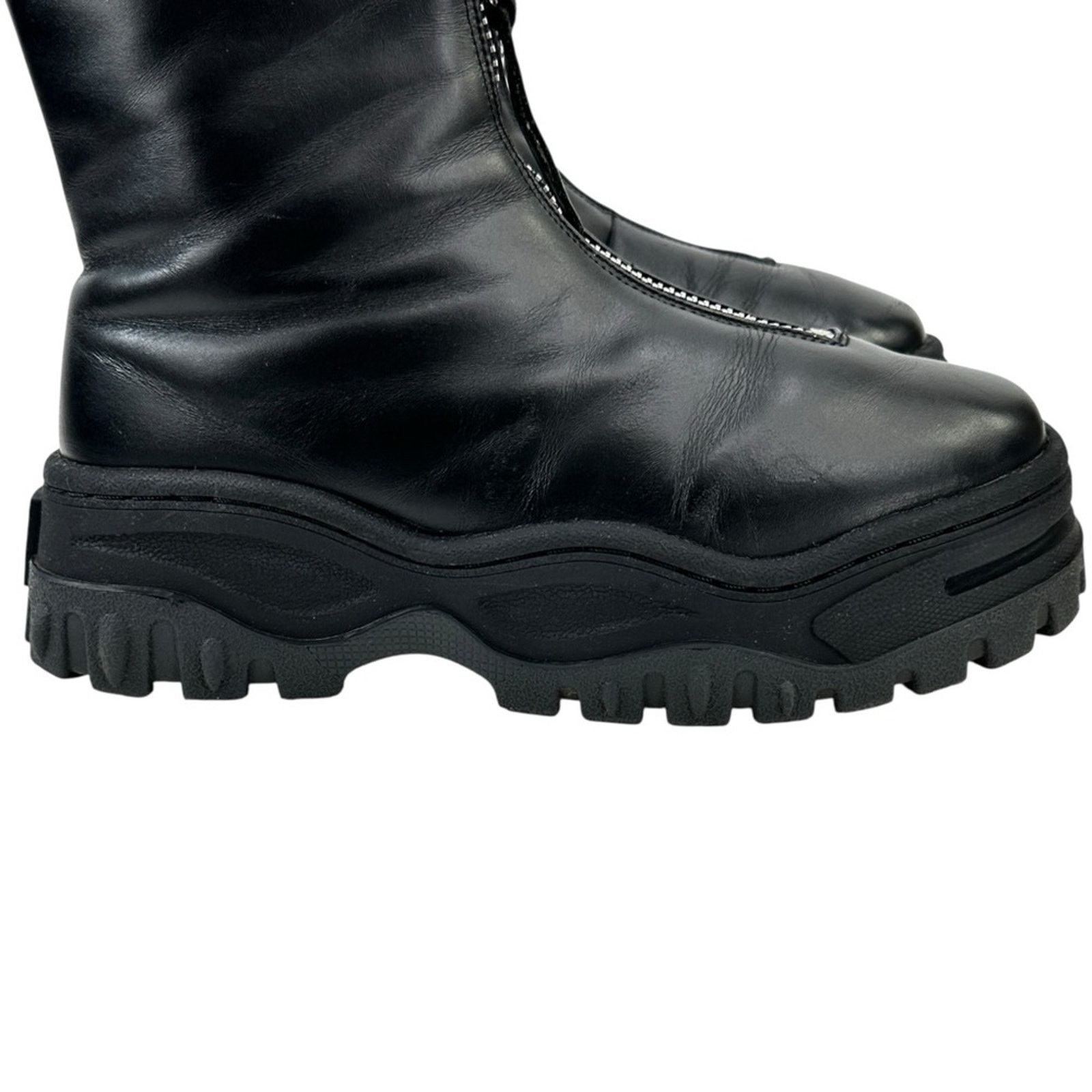 Raven Black Leather Front Zipper Platform Boots in OG box