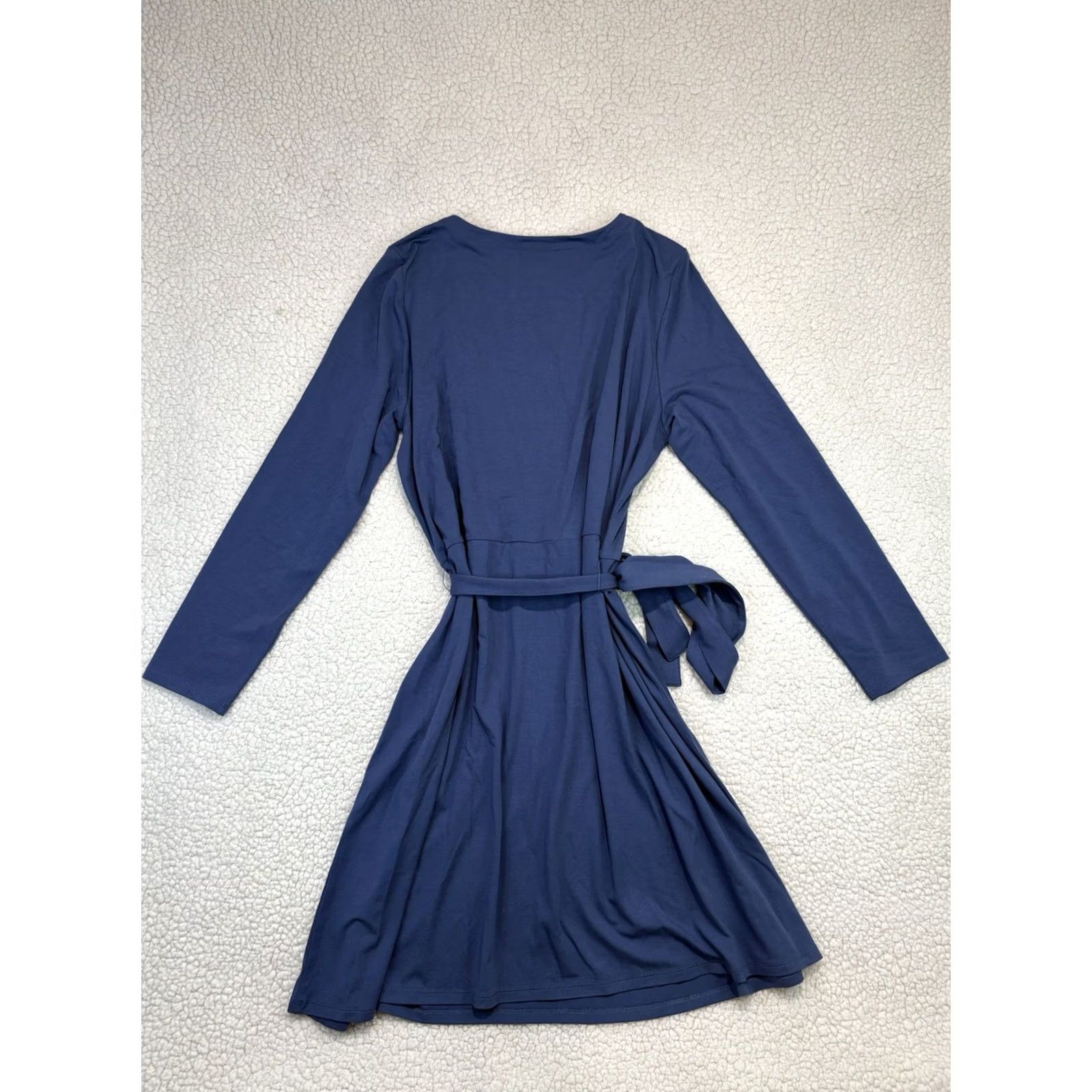 J. Jill J. Jill NWT Wearever Collection Twilight Blue Belted Tie Waist Dress L Knit Jersey Long Sleeve A-Line Solid Dress Size L / US 10 / IT 46 - 7 Thumbnail