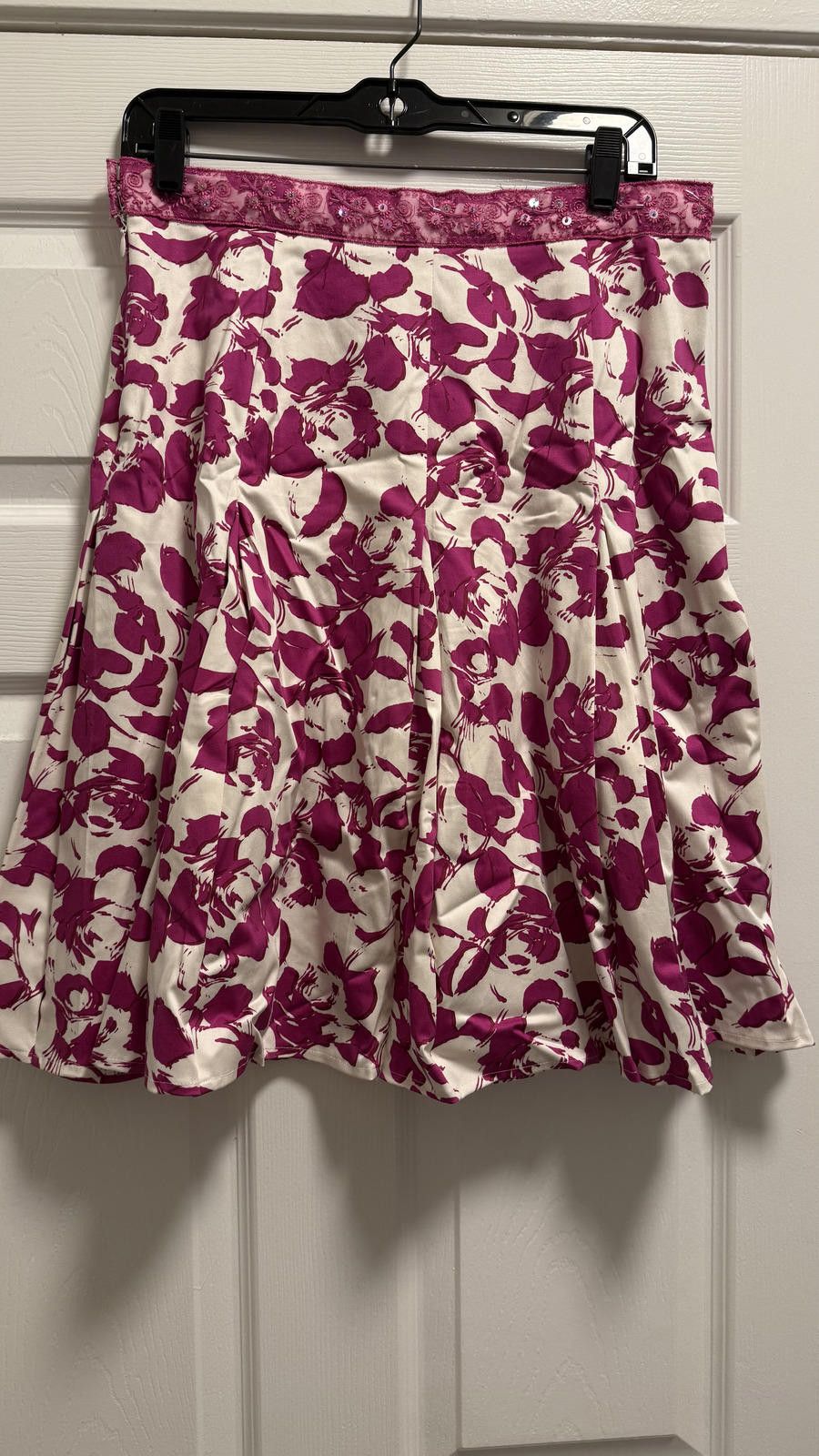 Industry of All Nations Notations Floral Skirt - Elegant Purple & White Design Size 30" / US 8 / IT 44 - 3 Thumbnail