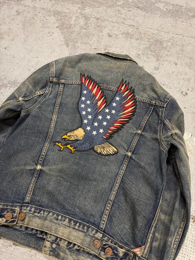 Designer × Polo Ralph Lauren × Vintage 2000s Ralph Lauren Blue USA Flag Eagle Denim Jacket Size US S / EU 44-46 / 1 - 6 Thumbnail