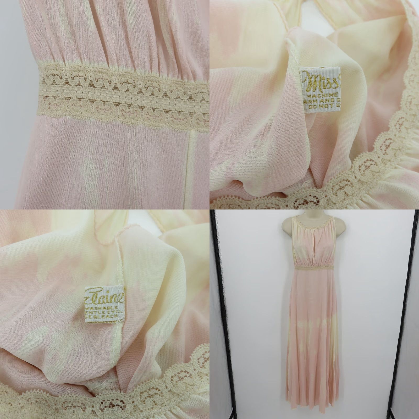 Vintage VTG Miss Elaine Nightgown Gown Pink Cream Lace Sleep Dress Sleeveless Pullover One Size Womens Vintage Pattern: Tie Dye Size ONE SIZE - 8 Thumbnail