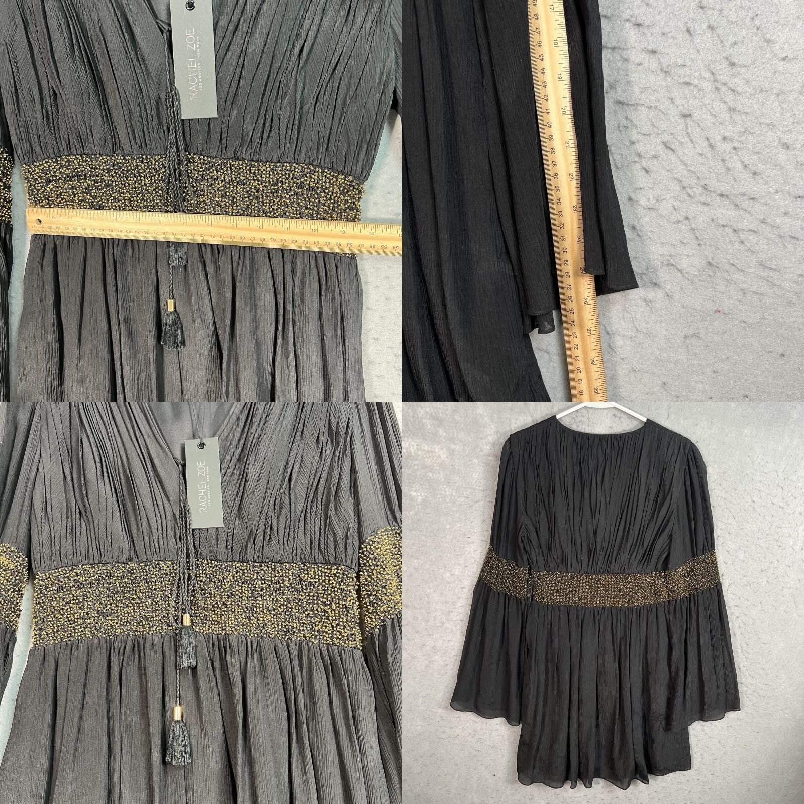 Rachel Zoe NWT Black Rachel Zoe Embellished Crinkled Silk Chiffon Dress Mini Size 8 Womens Size M / US 6-8 / IT 42-44 - 8 Thumbnail